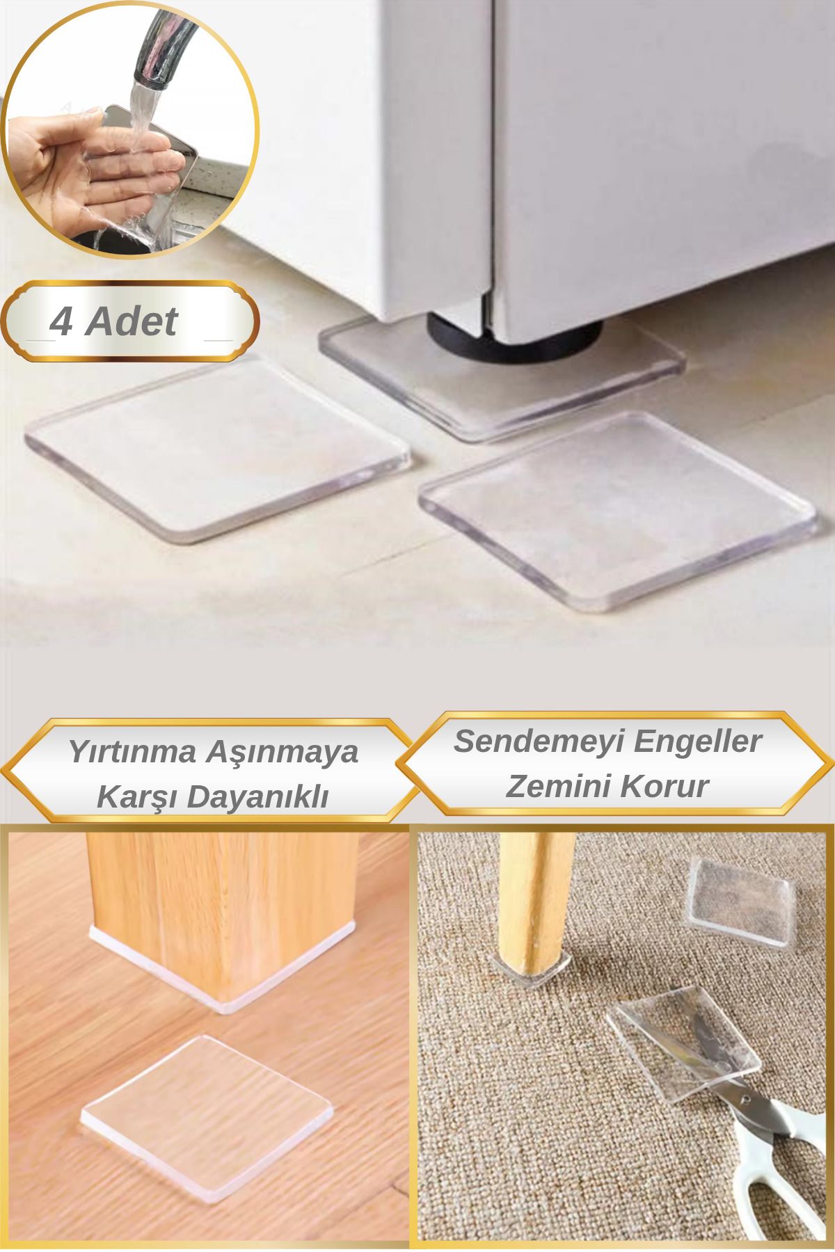 Hane Dostu 4 Adet Şeffaf Mobilya Beyaz Eşya Koruyucu Kaydırmaz Pad | Koruyucu Tabanlık