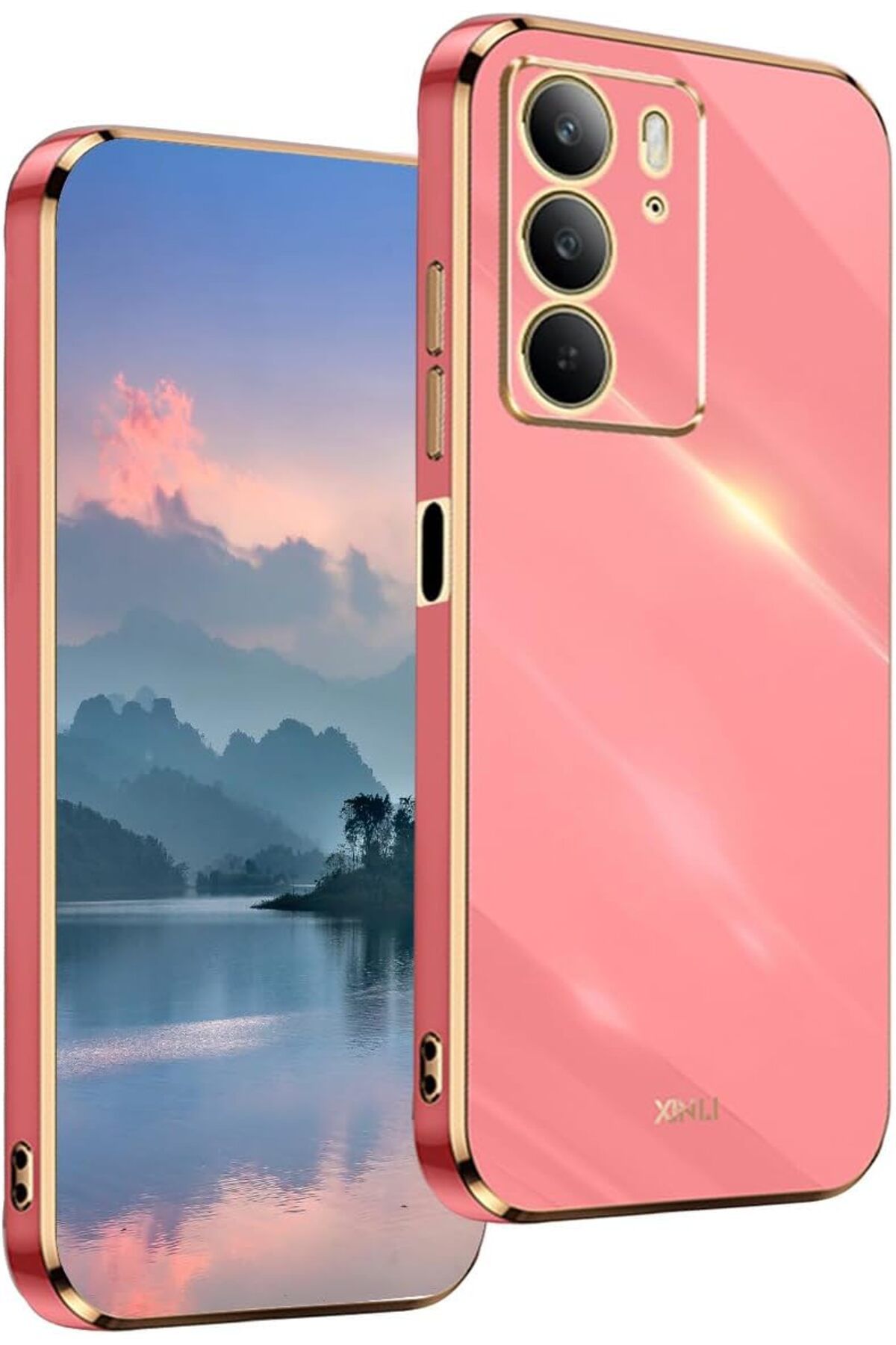 Rivor Realme C75 Uyumlu Kılıf Kamera Korumalı Parlak Kenarlı Altın İşlemeli Silikon Kapak
