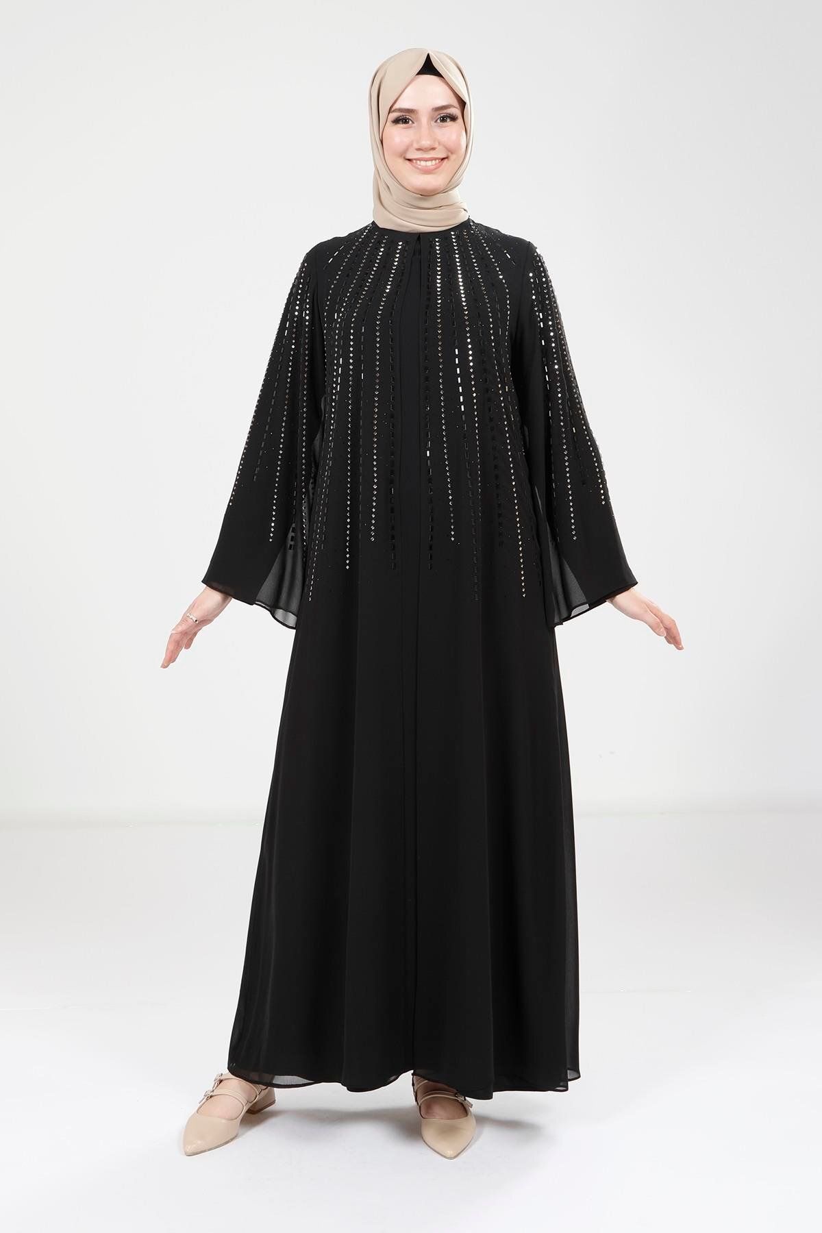 Beyza Baget Taşlı Siyah Elbise 9270