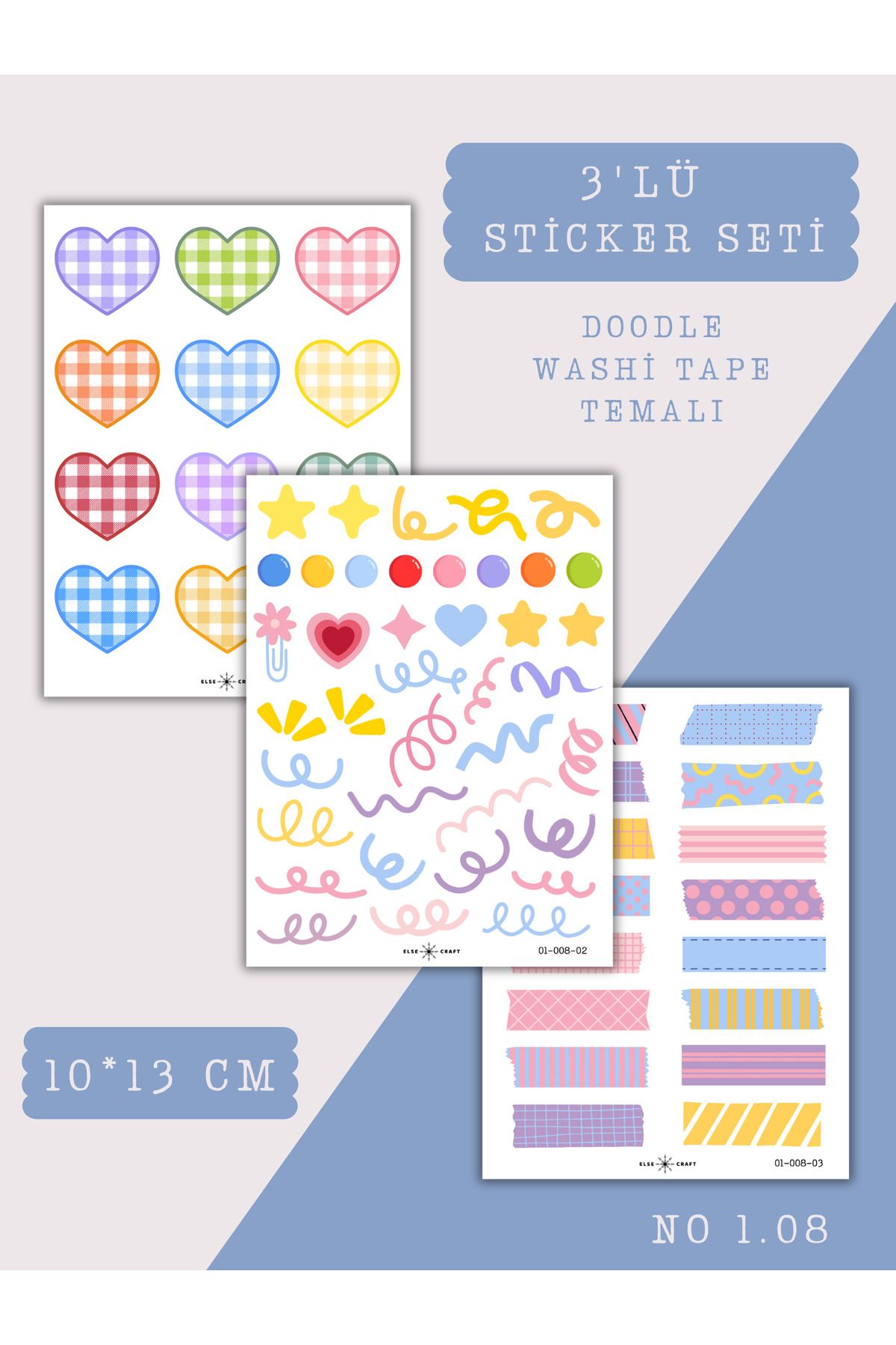 Else Craft 3'lü Doodle Washi Tape Temalı Sticker Seti No 1.08
