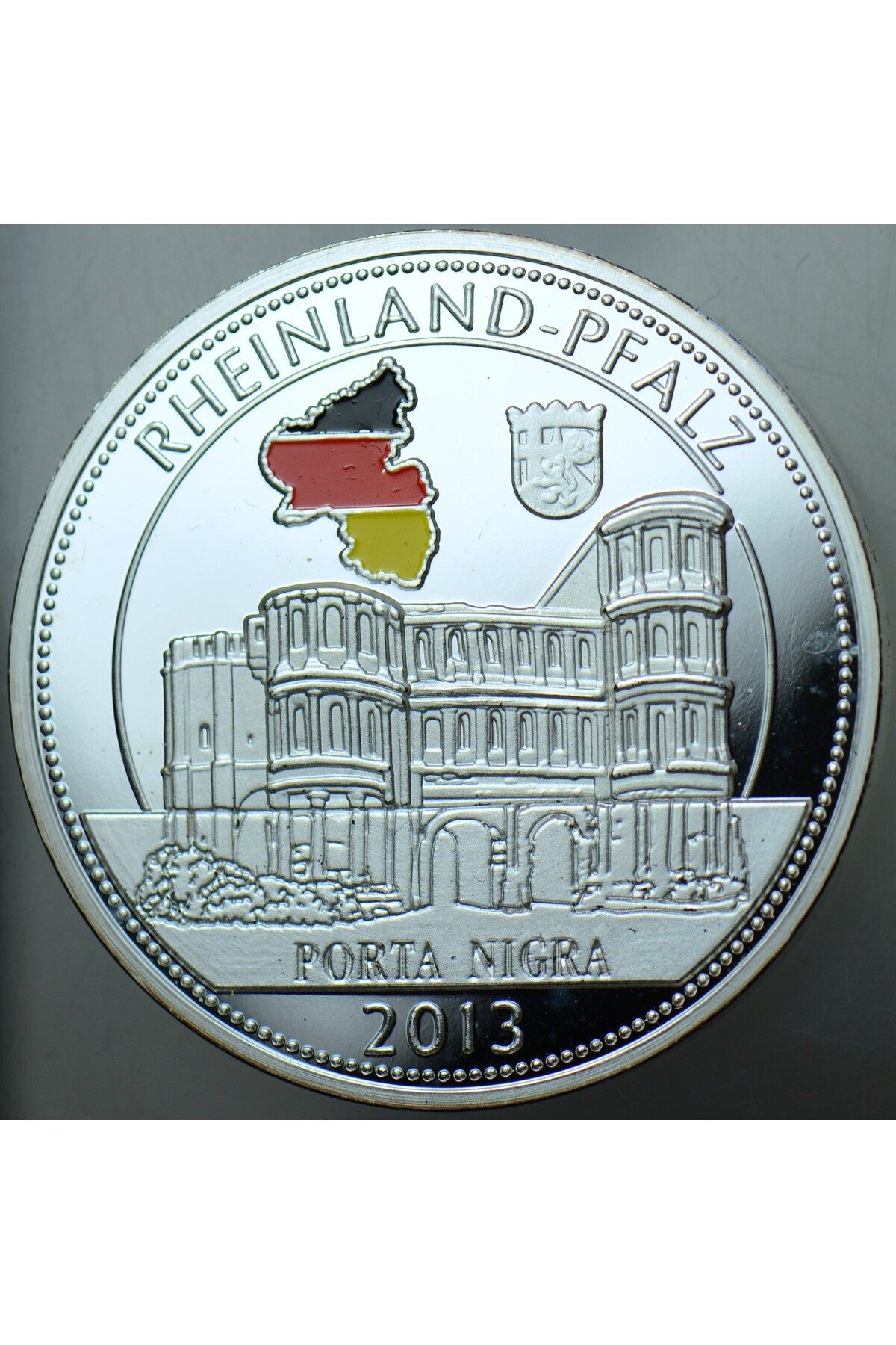Banknoting ALMANYA RHEINLAND PFALZ 2013 MADALYON. PORTA NIGRA 40 mm 44,3 gr BRONZ ÜSTÜ GÜMÜŞ KAPLAMA RENKLİ BAY