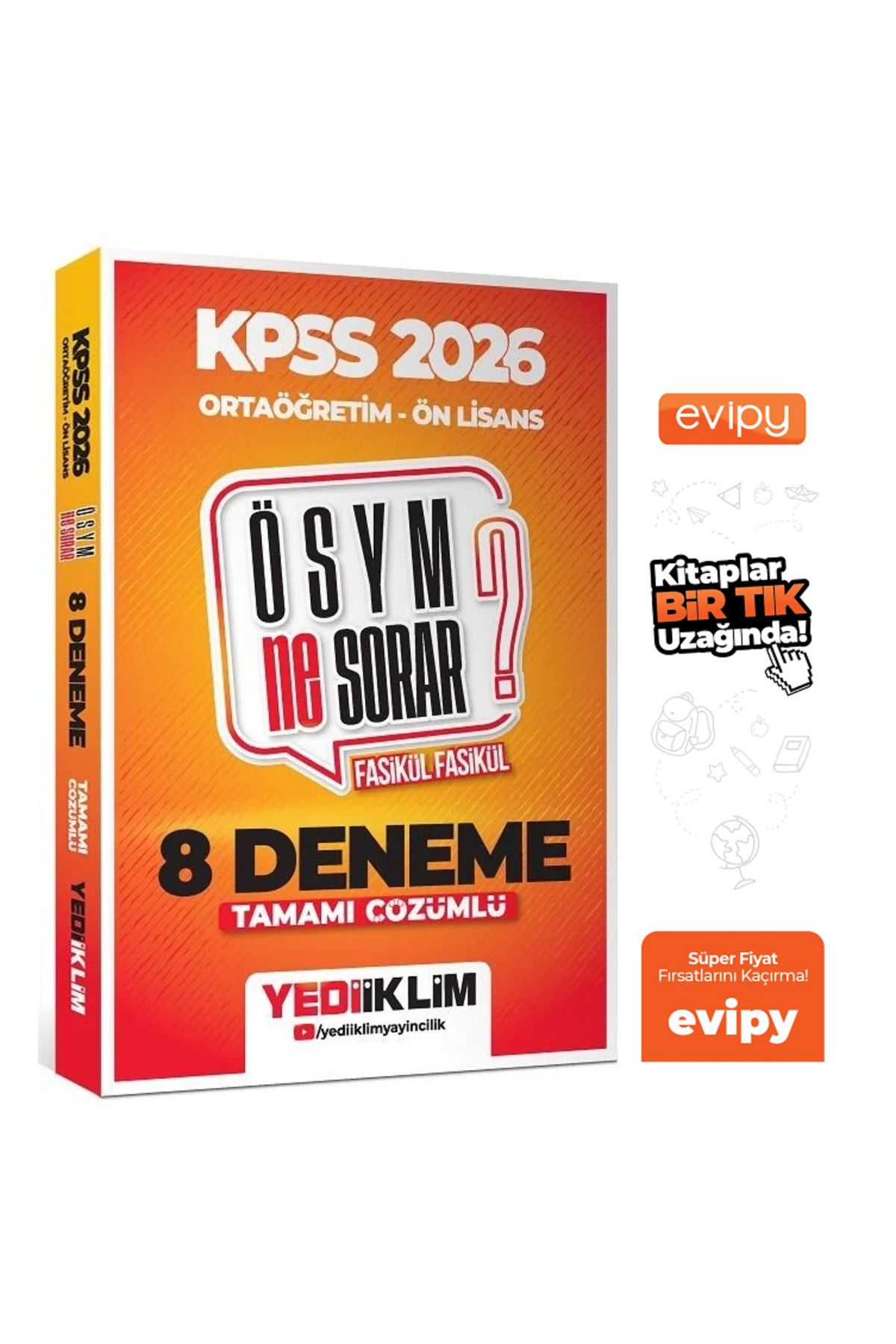 Yediiklim Yayınları 2026 KPSS Lise Ortaöğretim Ön Lisans ÖSYM Ne Sorar 8 Deneme Fasikül Çözümlü Ayraç Hediyeli