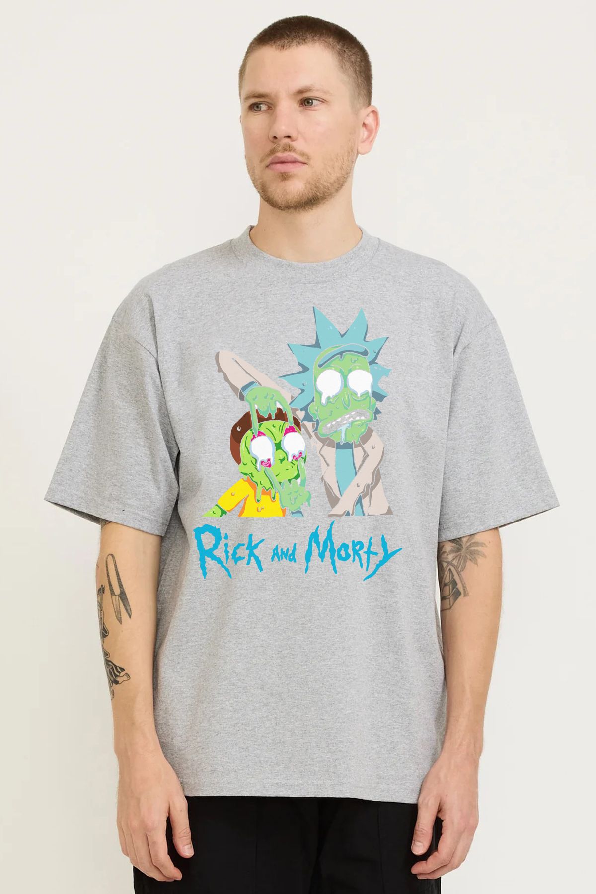 MODA Rick And Morty Baskılı Oversize Kalıp Grimelanj Bol Geniş Kesim Erkek Tişört