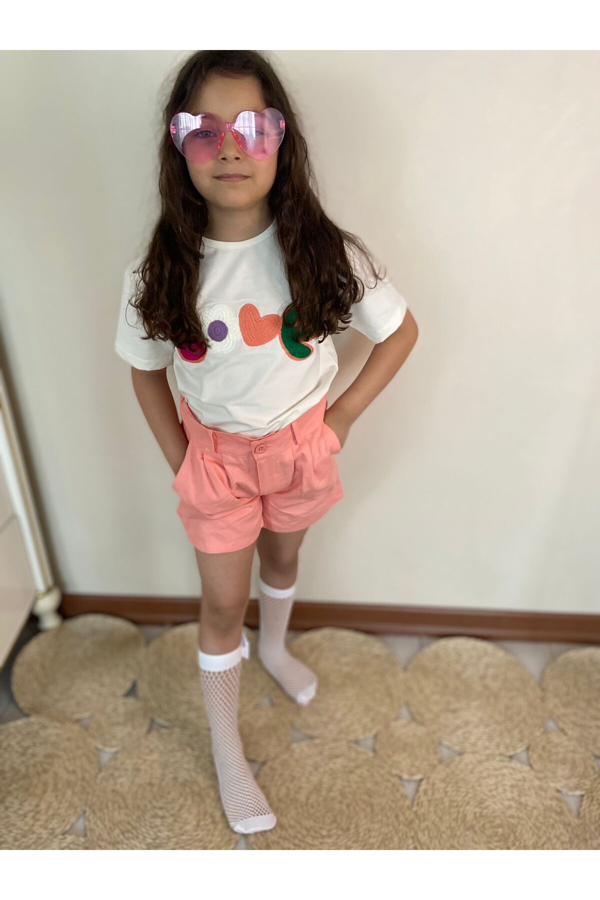 JELİBOOM KİDS ÖRGÜ BASKILI KIZ ŞORT TAKIM