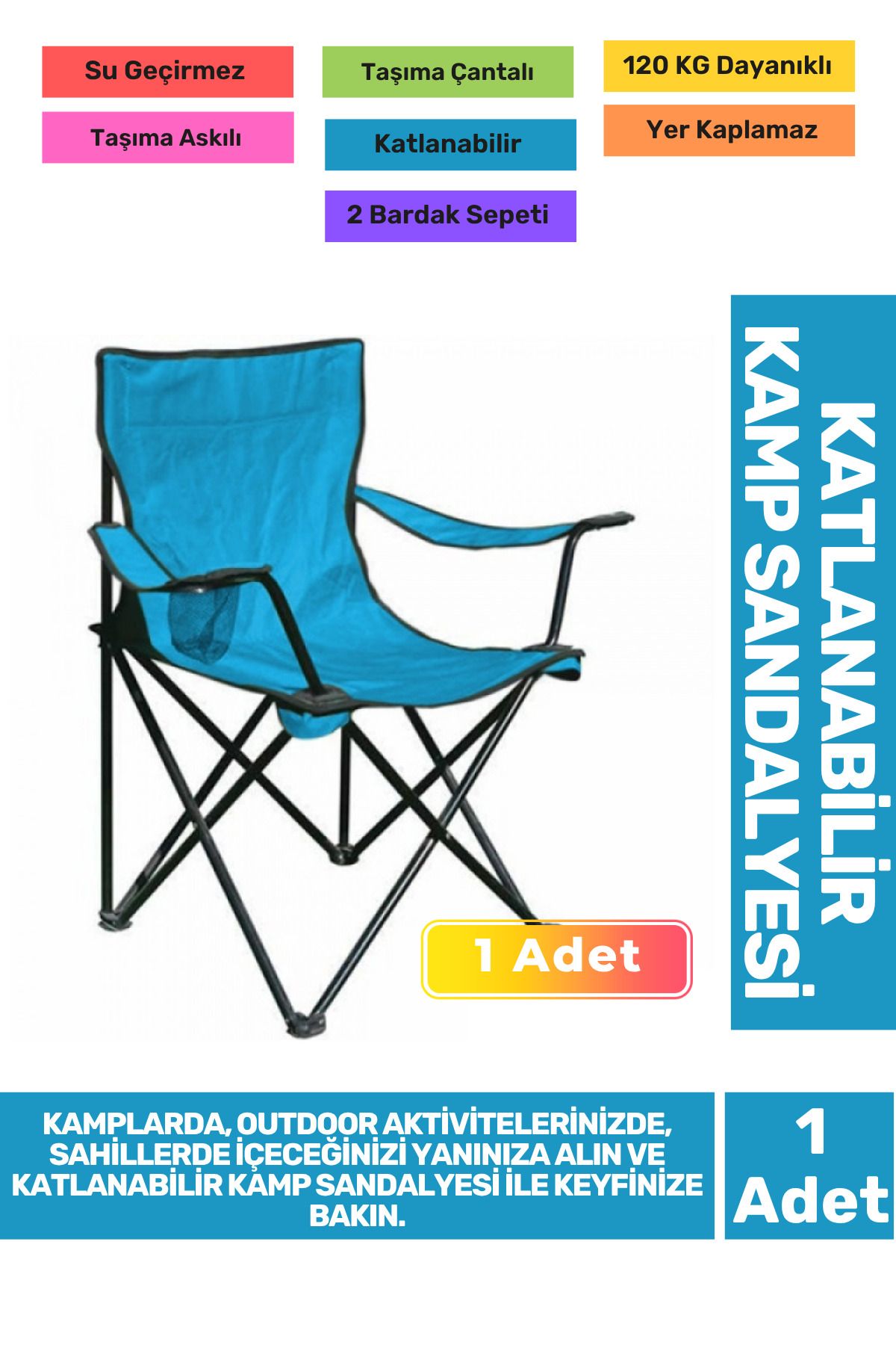 Fantazer Su Geçirmez 120 Kg Dayanıklı Çantalı Katlanabilir Taşıma Askılı Balıkçı Piknik Kamp Sandalyesi