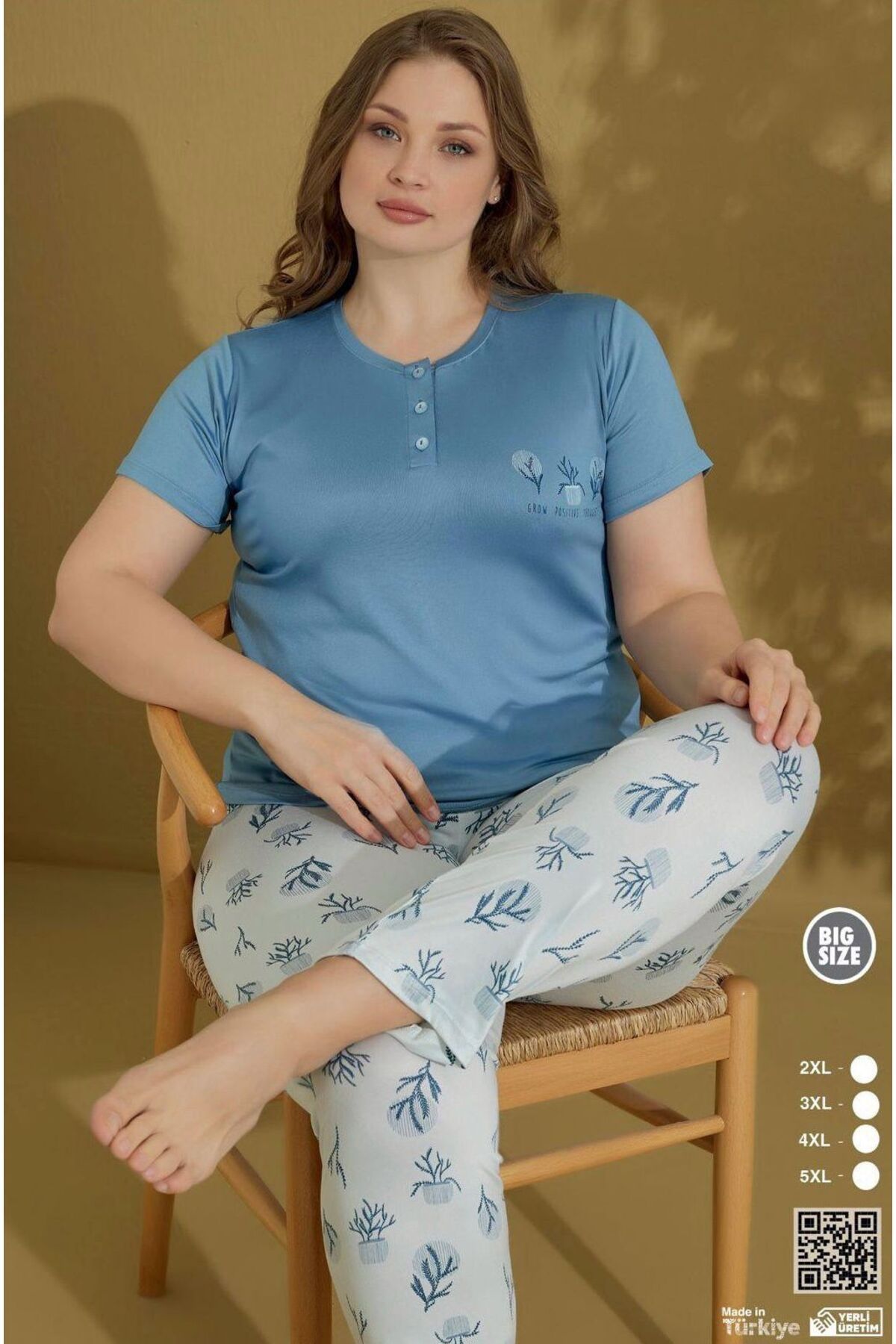 İpek Kadın Kısa Kol Altı Uzun Büyük Beden Pijama Takımı