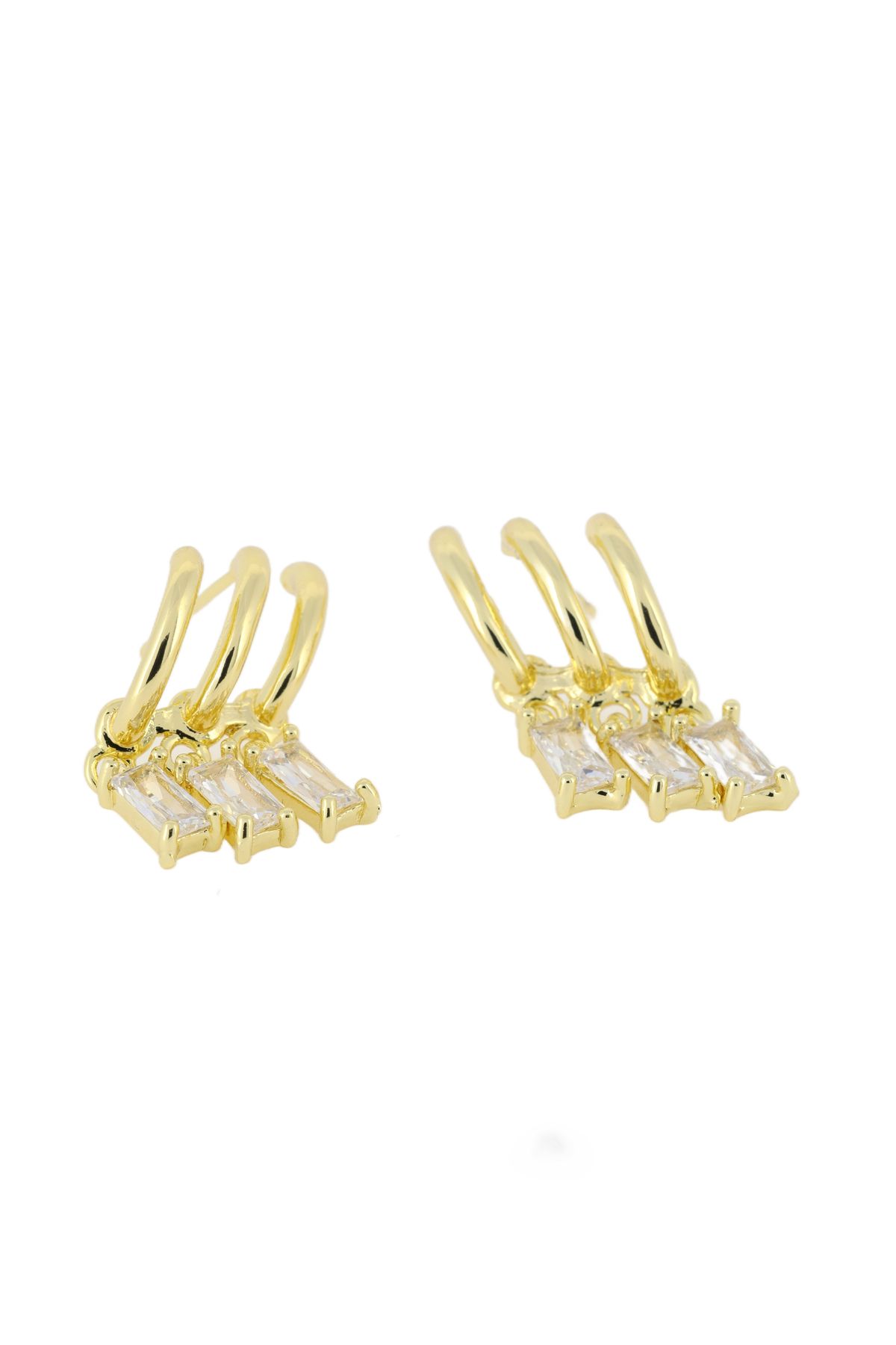 MÜK Kadın Gold Renk Çelik 3 Taşlı Sallantılı Küpe