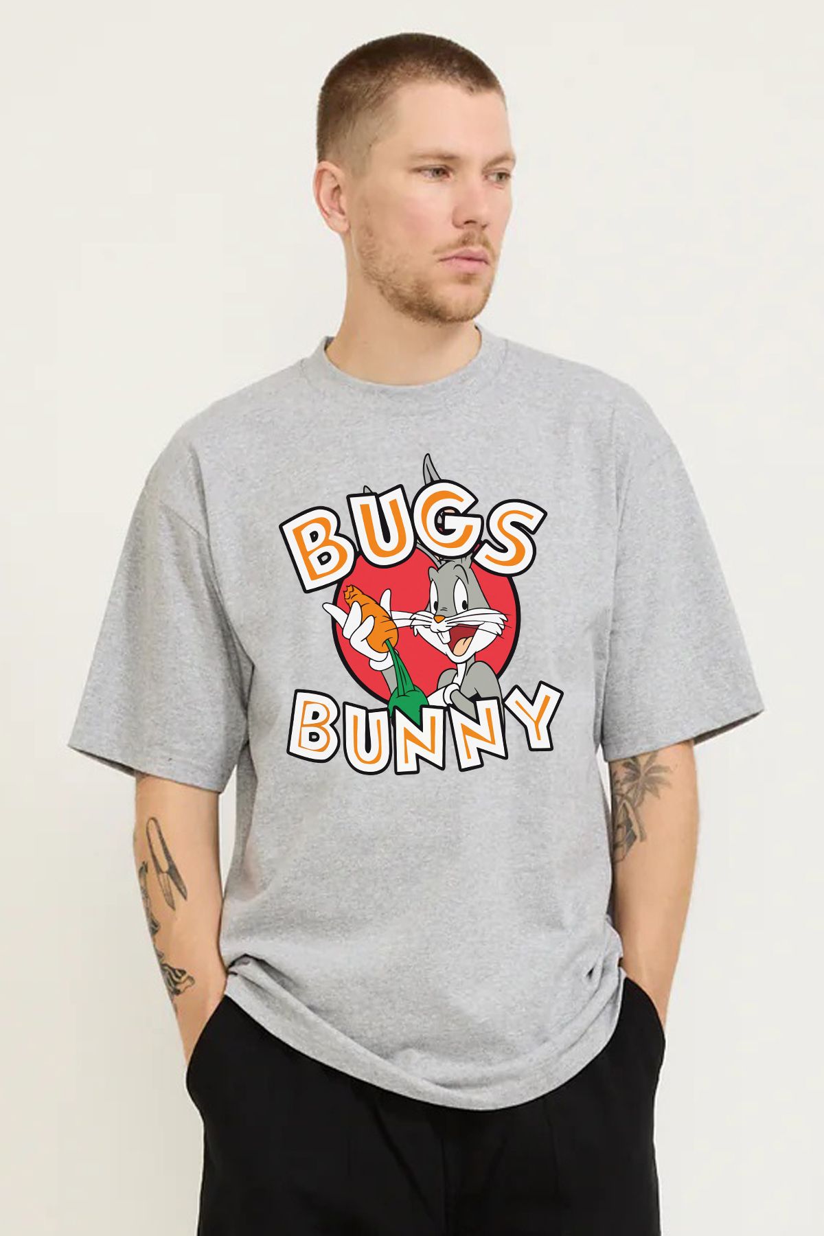 MODA Bugs Bunny Baskılı Oversize Kalıp Grimelanj Bol Geniş Kesim Erkek Tişört