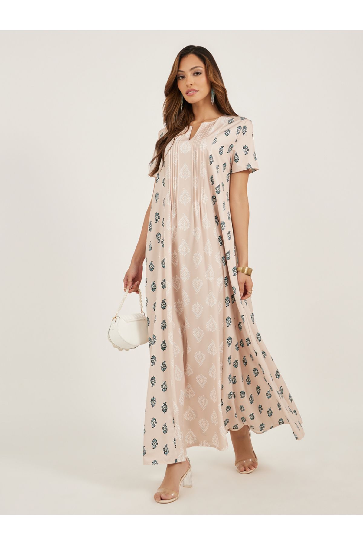 Maxim Creation By Styli-Abstract Print Collared Button Front Jalabiya 6