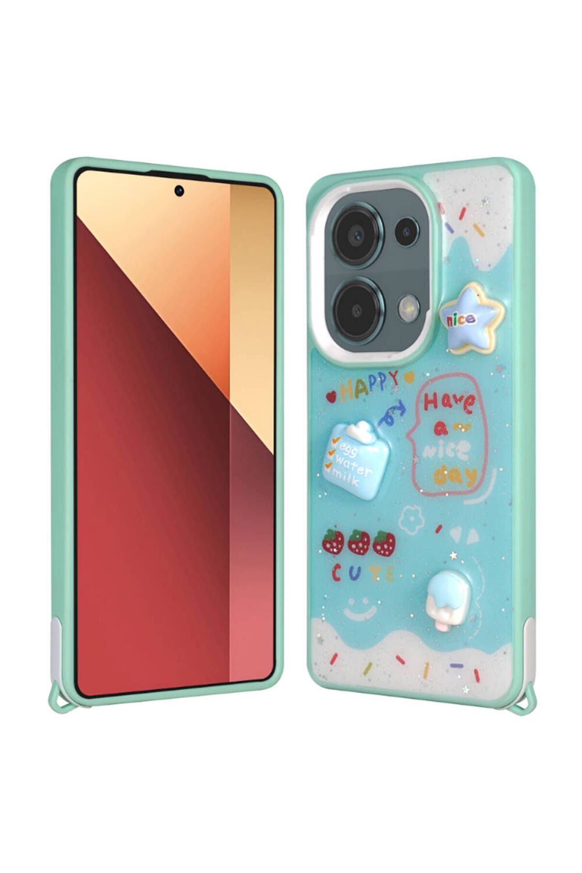 Başkenttekno Xiaomi Redmi Note 13 Pro 4G Kılıf Parlayan Simli Kabartma Figürlü Cevze Kapak