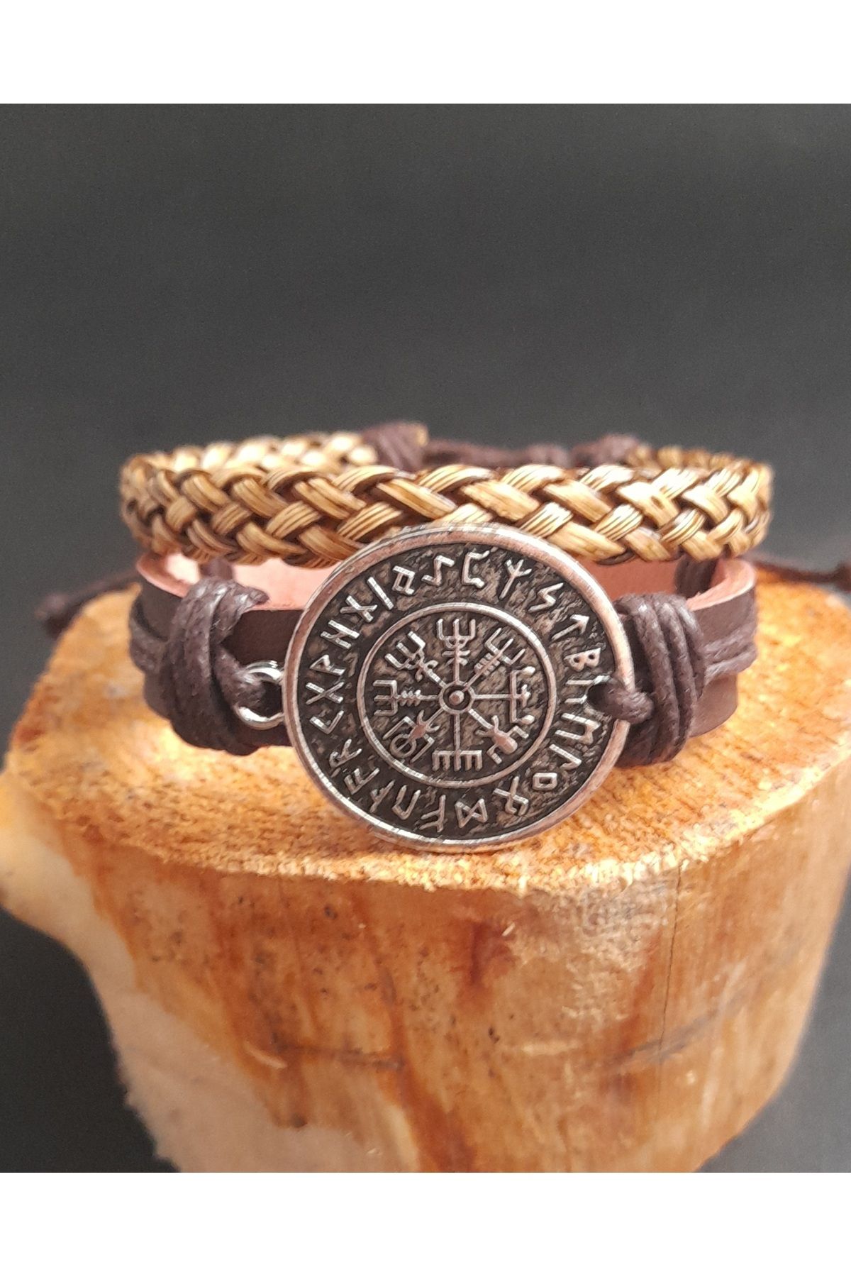 AB Takı Pusula Vegvisir Figürlü 2'li Moda Hakiki Deri Bileklik