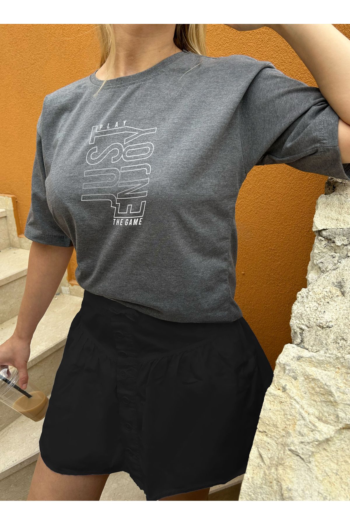 ClubSpaceAstro Kadın Oversize Just Enjoy Baskılı Tişört – Pozitif ve Rahat Stil