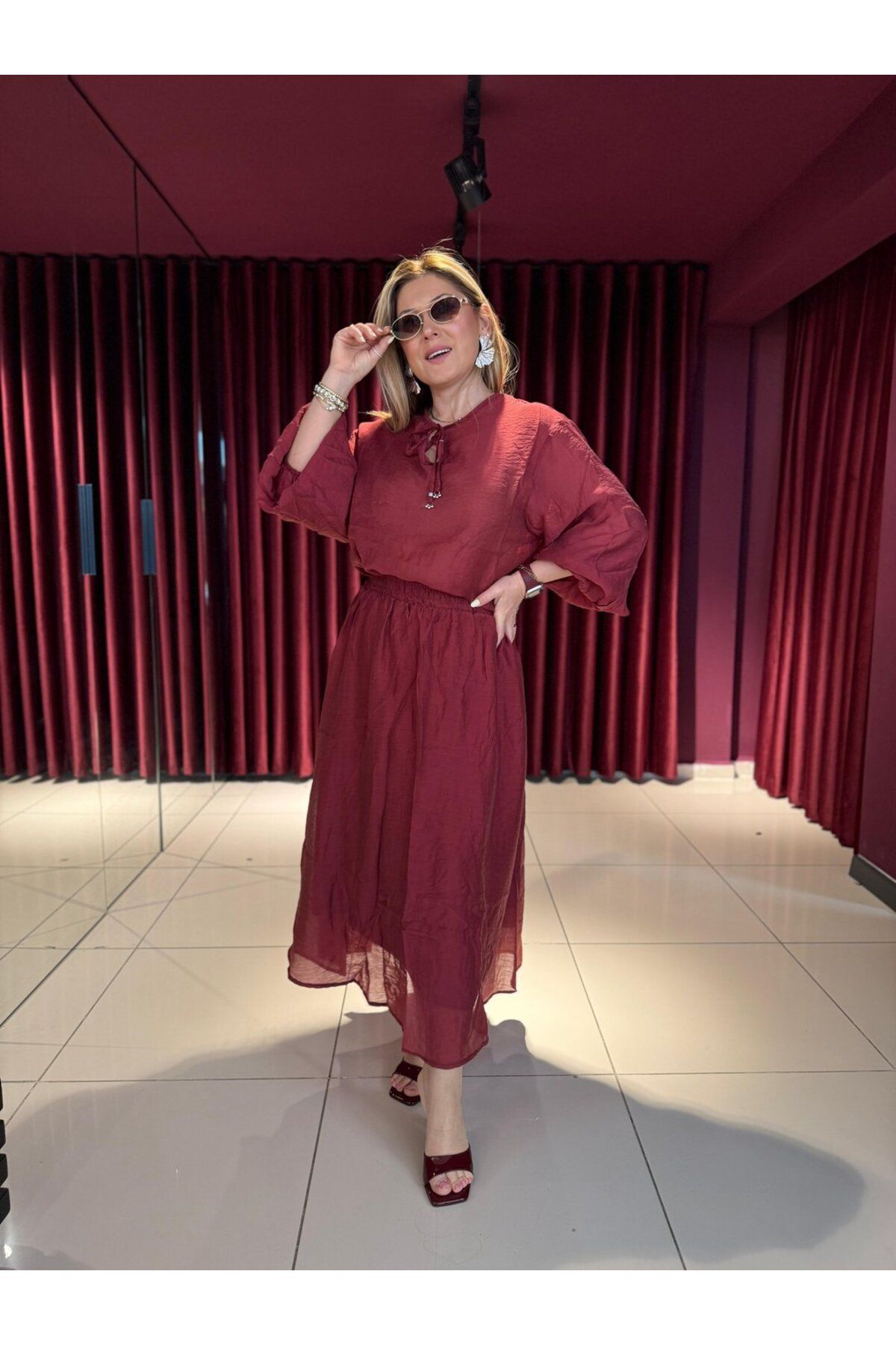 EFİL Yakası Bağcıklı Bluz Takım