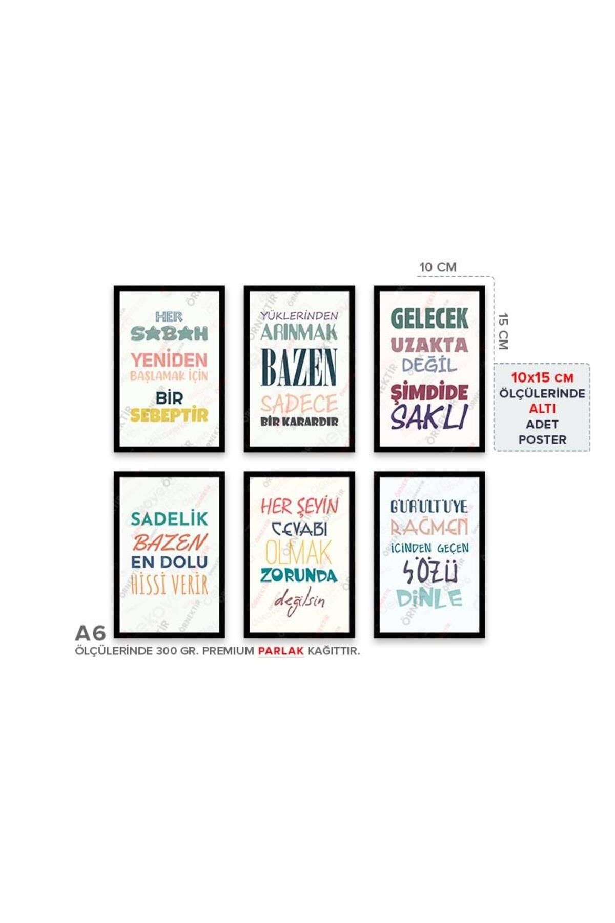 Posterya Pa6s01058-A6 - Pozitif Motivasyon Duvar Yazısı Altılı Set Poster (10x15cm)