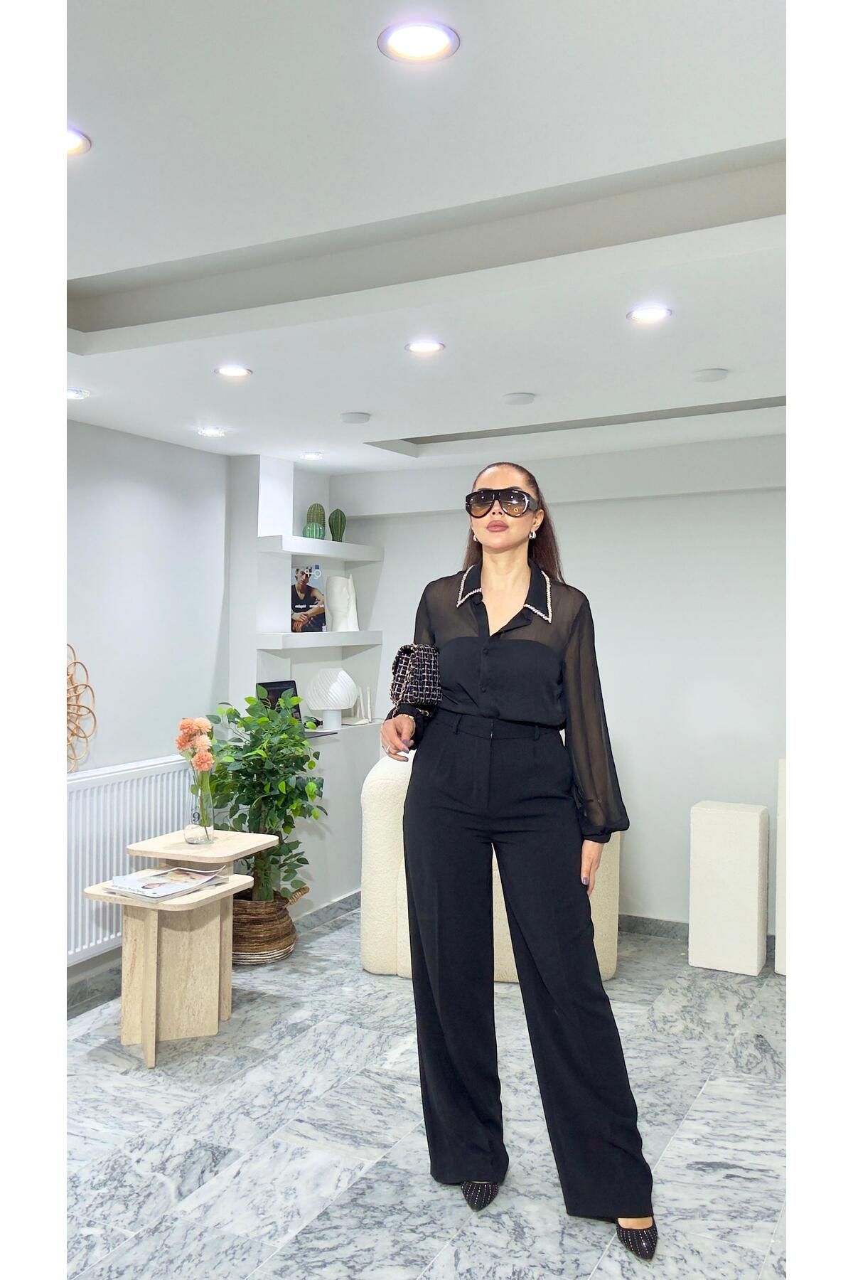 MODA şifon rahat kalıp ,yaka işleme detaylı gömlek