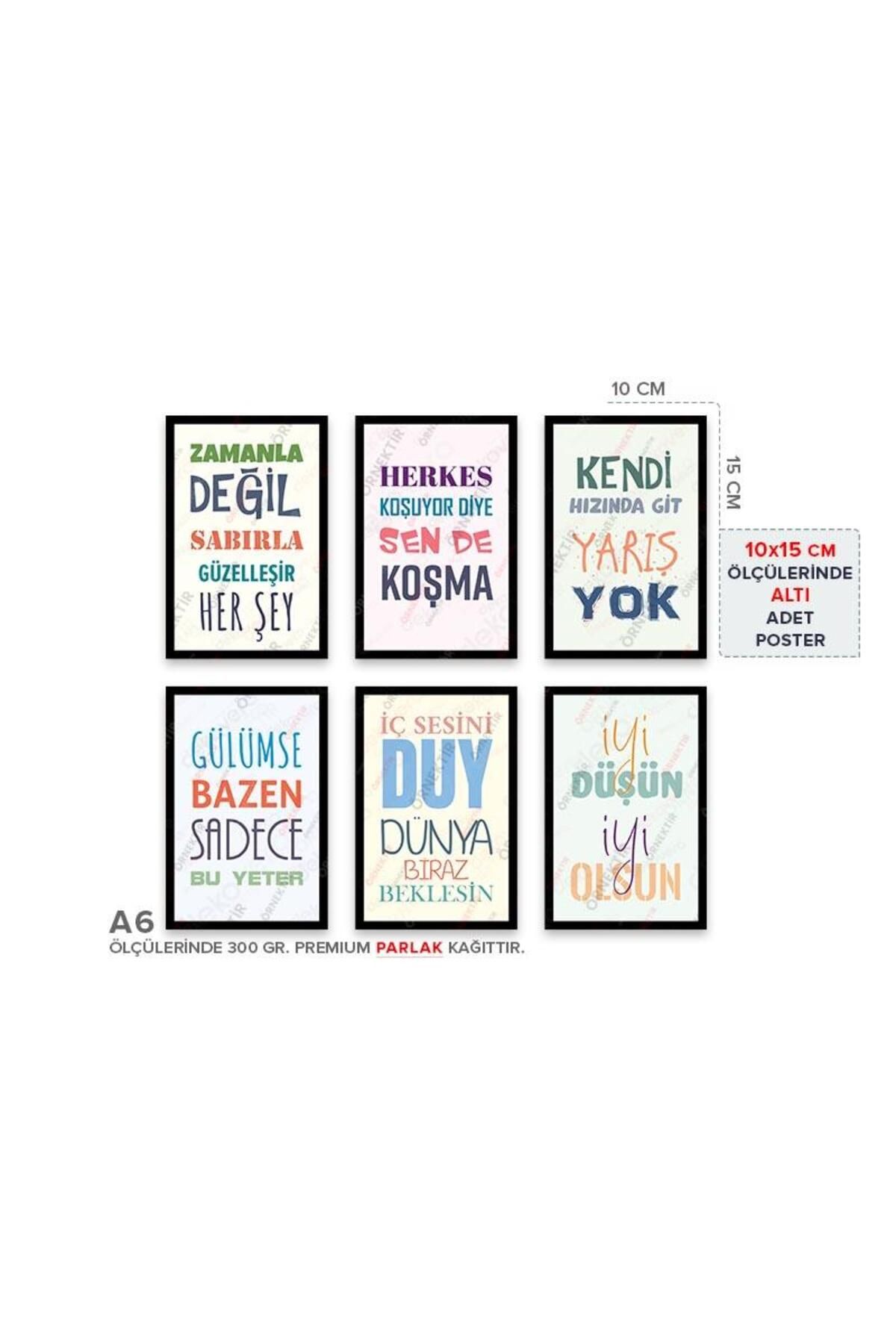 Posterya Pa6s01055-A6 - Pozitif Motivasyon Duvar Yazısı Altılı Set Poster (10x15cm)