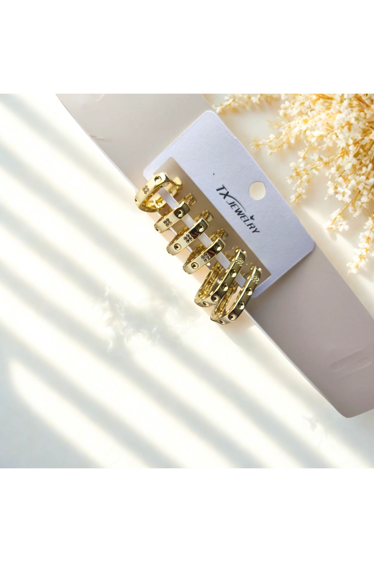 DerinSteelStyle Gold Gümüş Desenli Paslanmaz Çelik Küpe
