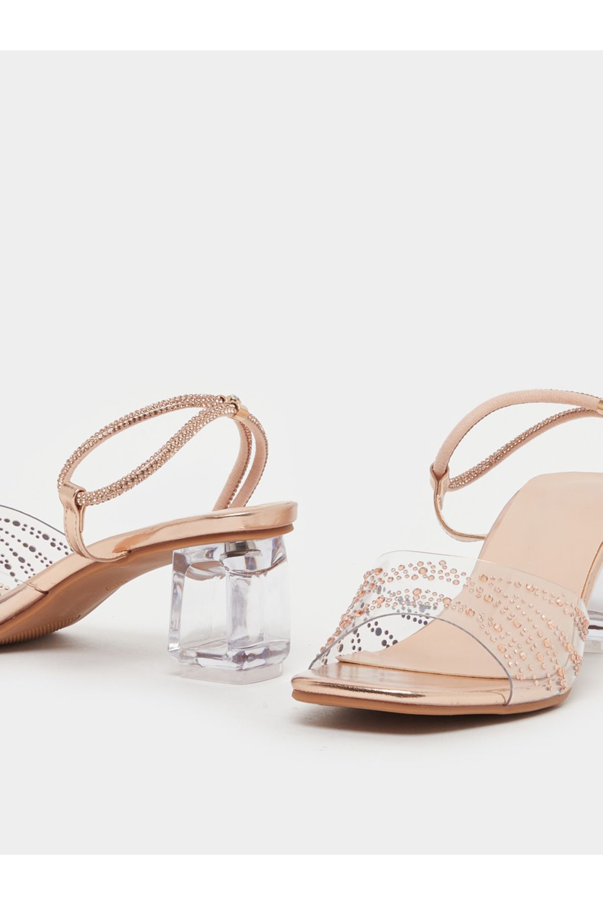 Take Two By Styli-Embellished Transparent Block Heel Sandals 4