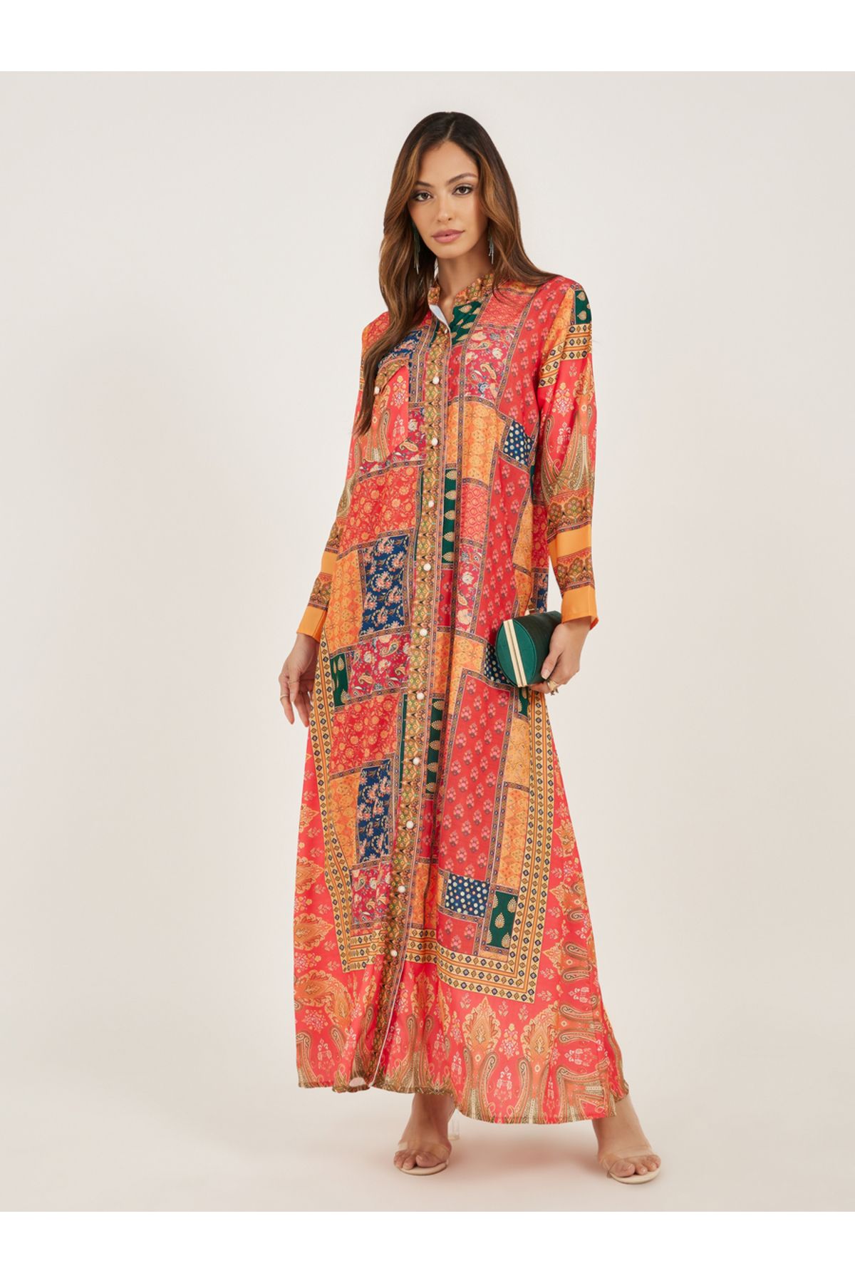 Maxim Creation By Styli-Abstract Print Collared Button Front Jalabiya 1