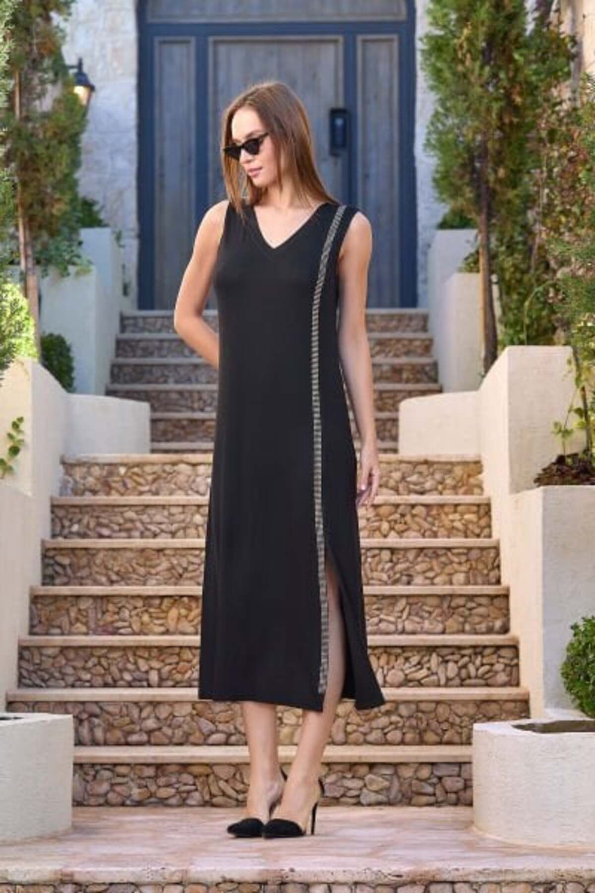 Cossy By Aqua Kadın Siyah Kalın Askılı Taş askı Detay Elbise 25809