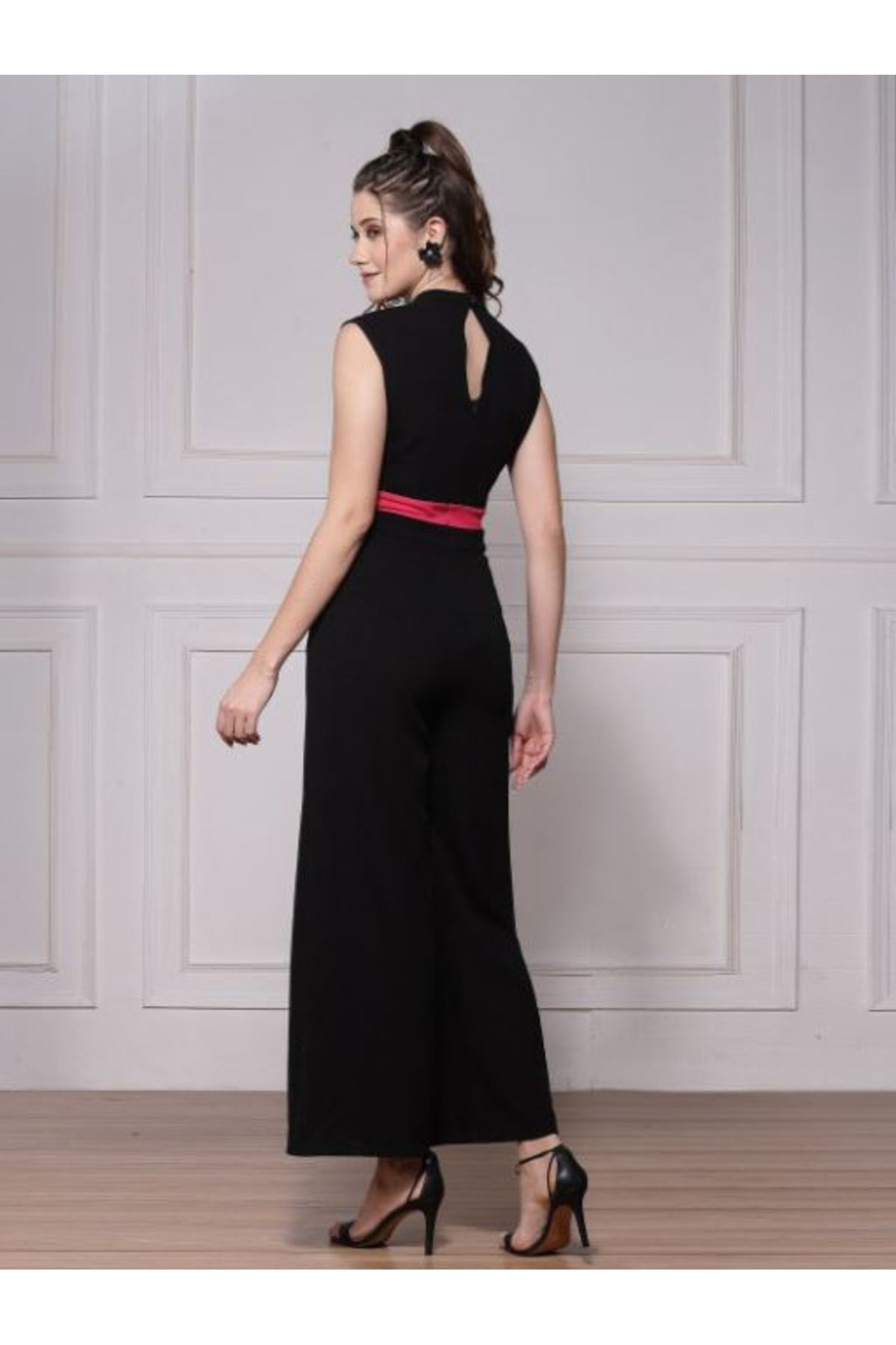 Kassually By Styli-Mesh Insert Contrast Panel Wide Leg Jumpsuit 5