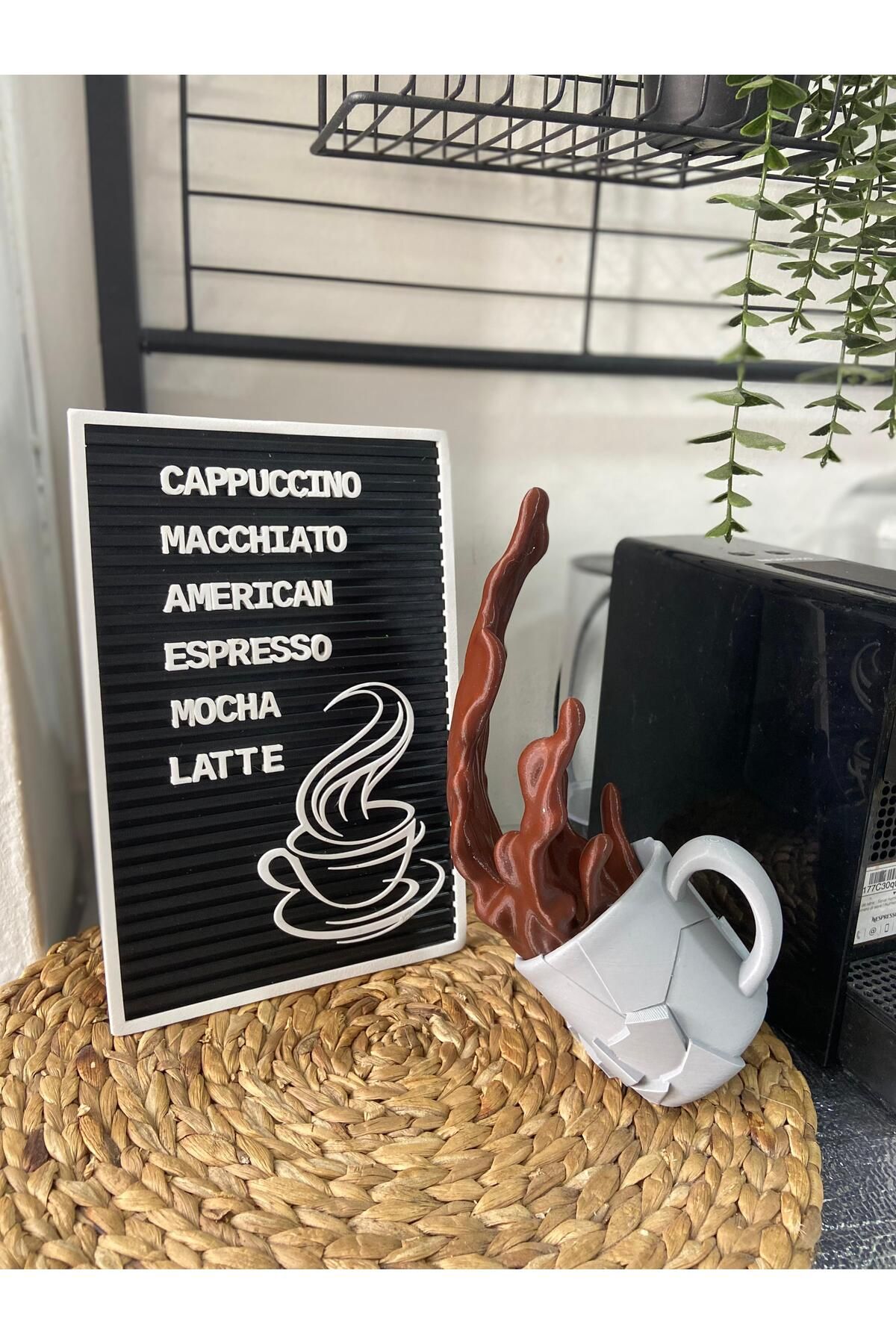 güneybutik Kahve Köşesi Espresso Mocha Latte Kahve Listesi ve Devrilen Kahve Dekoru Seti