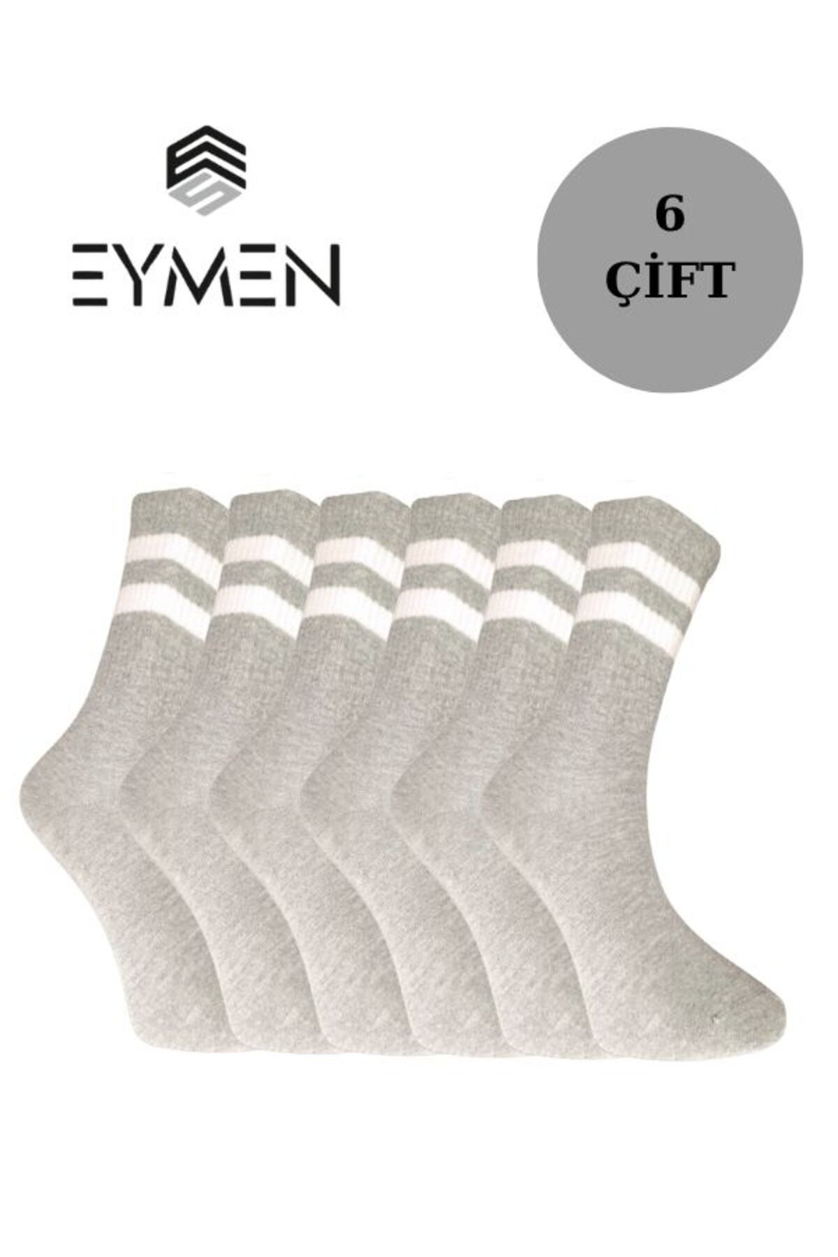 Eymen Socks 6'lı Ekonomik Uzun Kolej Çemberli Tenis Çorabı Gri - Erkek Kadın Için Uygun