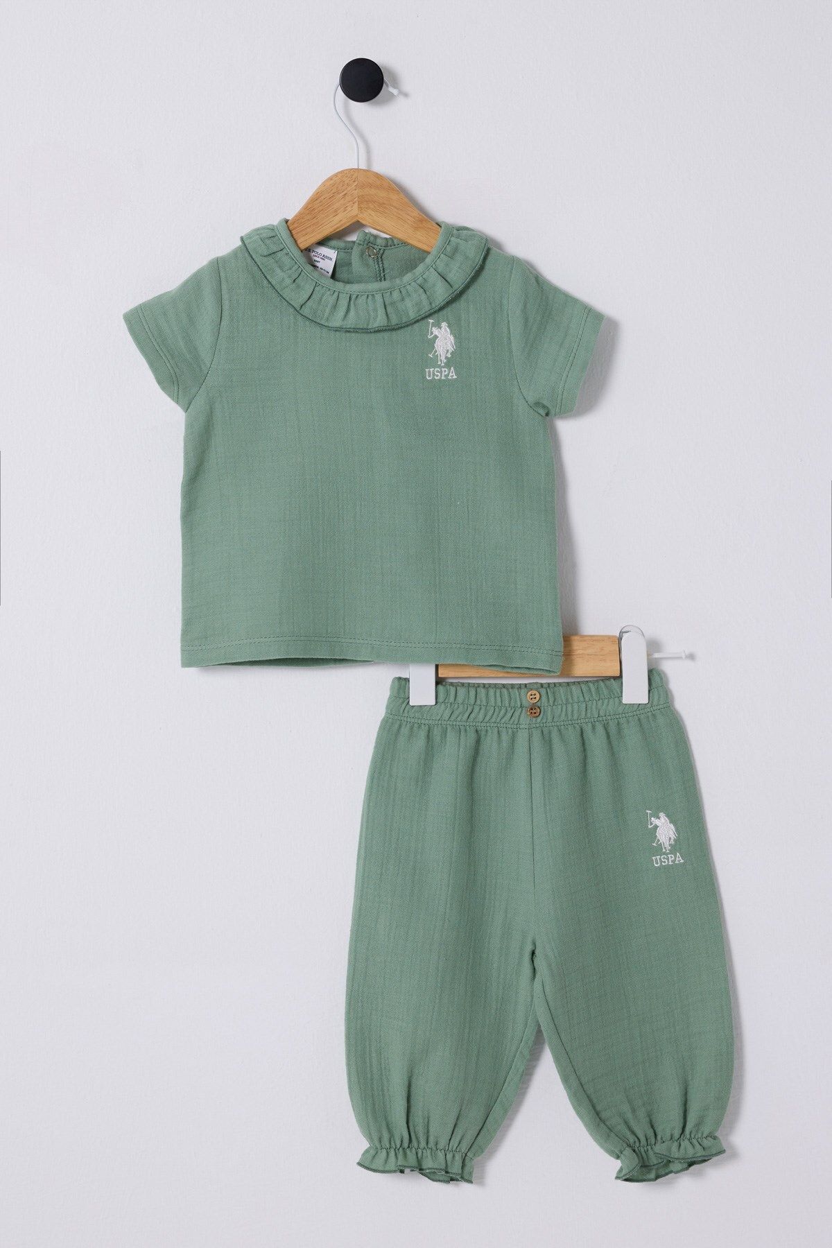 U.S. Polo Assn. U.S. Polo Assn. Kız Bebek Fırfırlı Rocco Yeşili 2’li Yazlık Takım