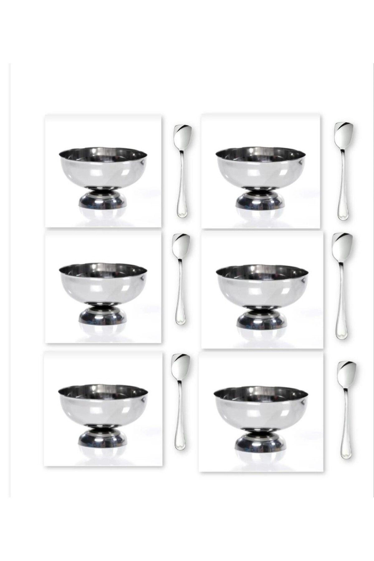 sui home Lüx Dondurma Seti 6' Lı 11 Cm Büyük Boy Dondurma Kasesi 6 ' lı Dondurma Lüx Kaşığı