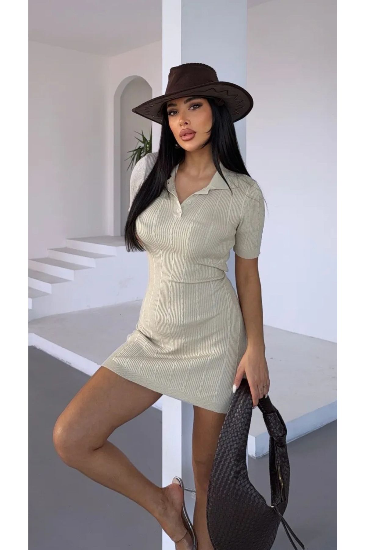 Noi Belis Mini Boy Polo Yaka Örgü Detaylı İnce Yazlık Elbise SS25EL0012