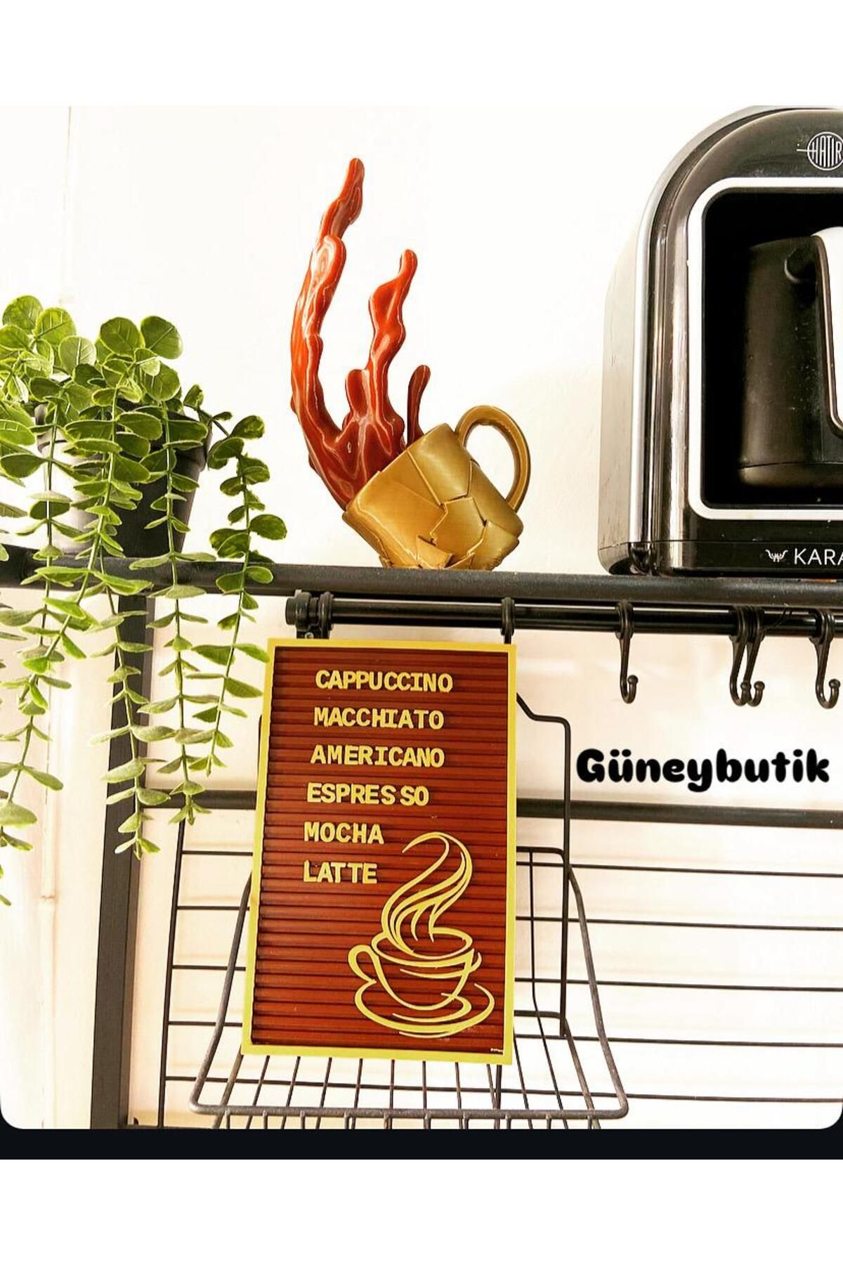 güneybutik Kahve Köşesi Espresso Mocha Latte Kahve Listesi ve Devrilen Kahve Dekoru Seti