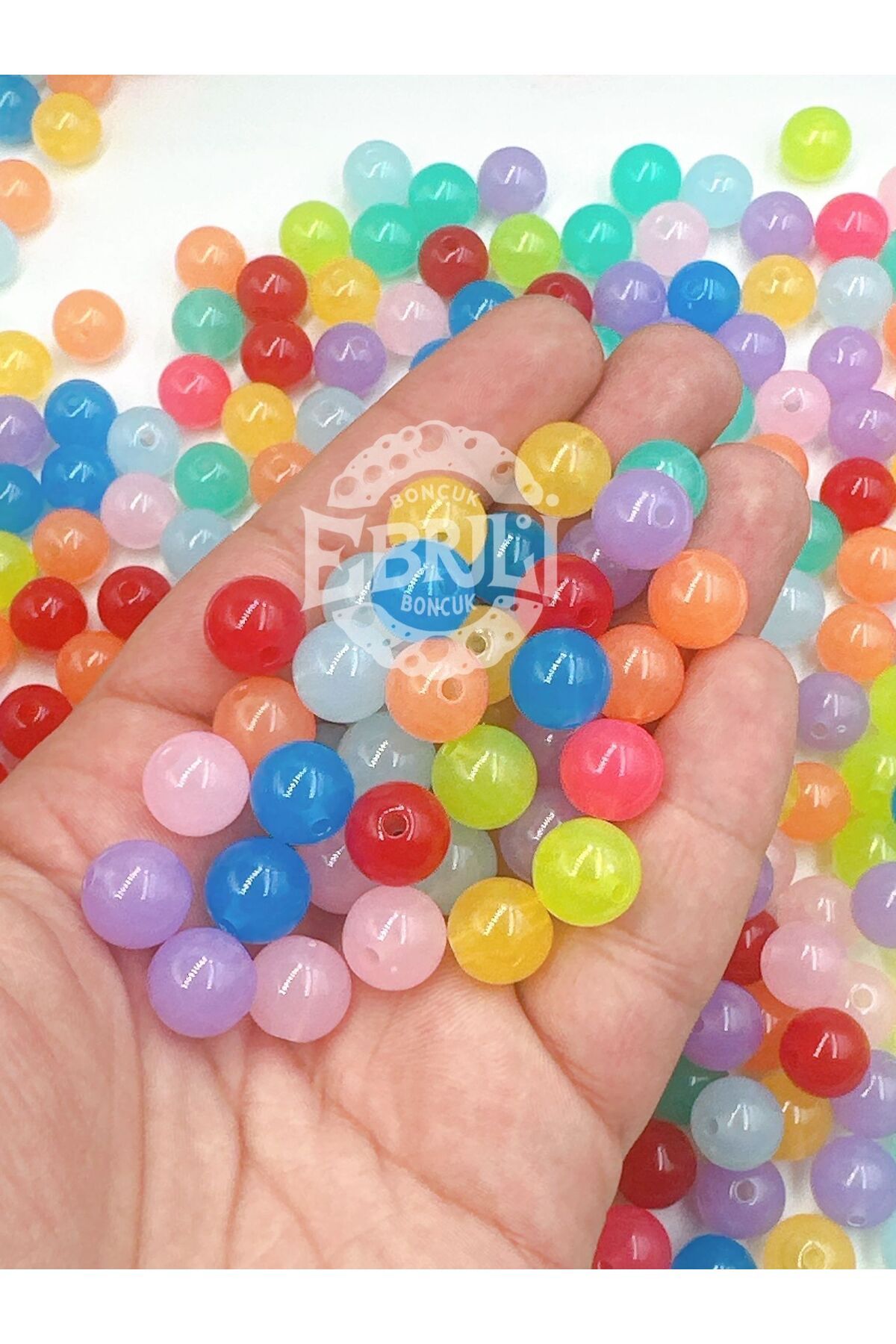 E.B EBRULİ BONCUK 12 mm Ebruli Renkli Toplar Akrilik Boncuk Takı Aksesuar (25 Adet)