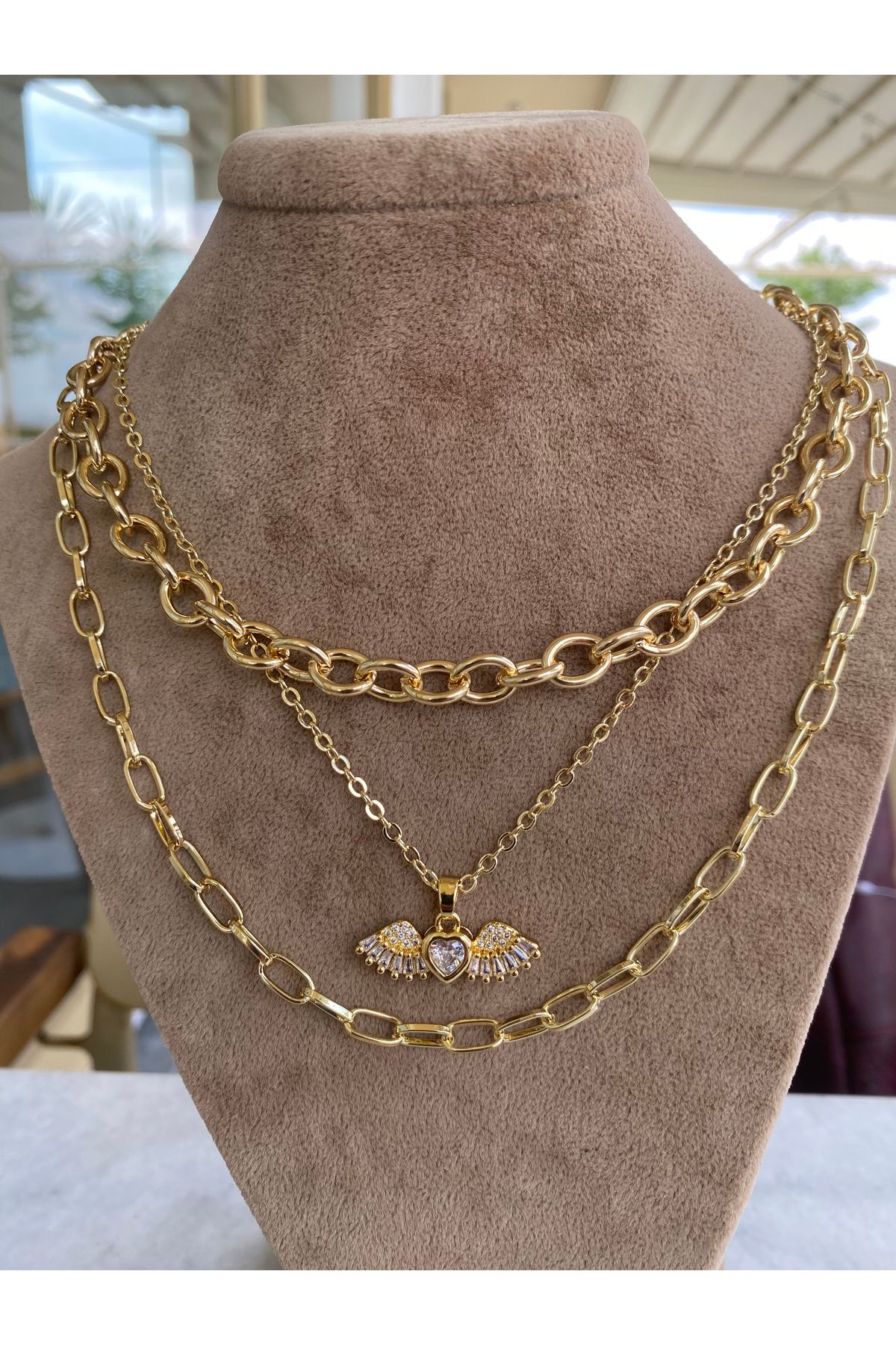 Moonjy Çelik Gold Angel Armor 3'lü Zincir Kolye