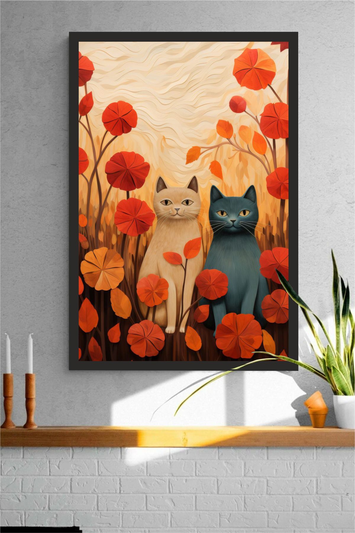 Pi Dekorasyon Kedi tasarımlı Çerçeve Görünümlü Mdf Tablo