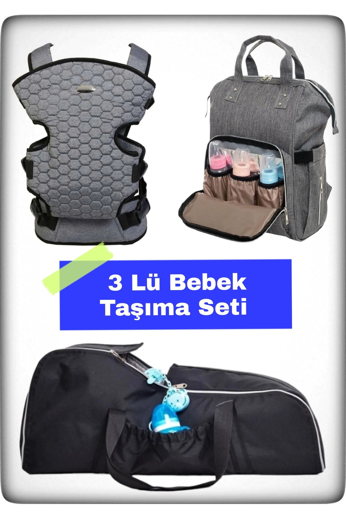 DERİNBEBE 3 Lü Bebek Taşıma Seti En İyi Anne Bebek Çantası Portbebe ve Kanguru Modelleri