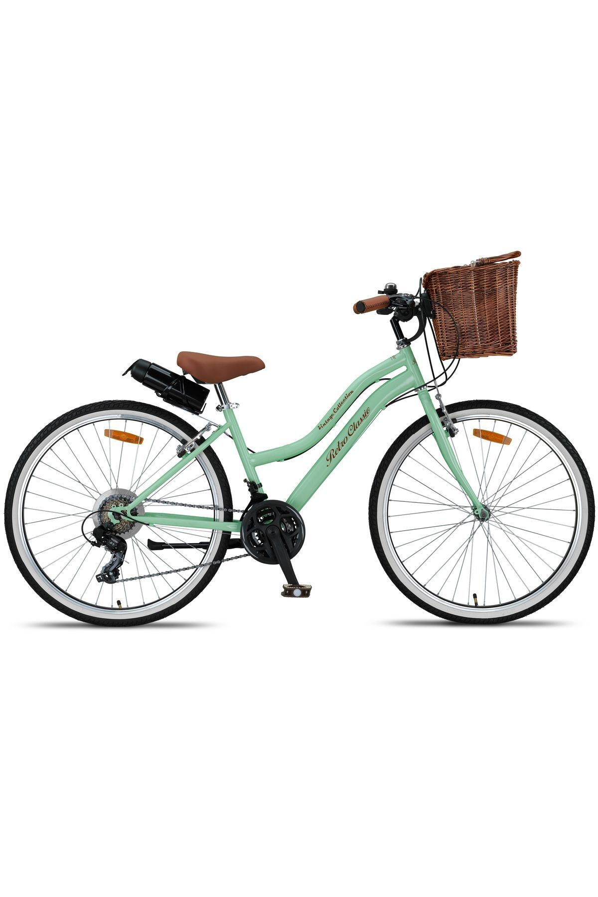 SerenityHaven Retro Classic 26 Jant Bisiklet, Shimano 21 Vites, Hasır Sepetli Vintage Şehir Bisikleti, Mint Yeşil