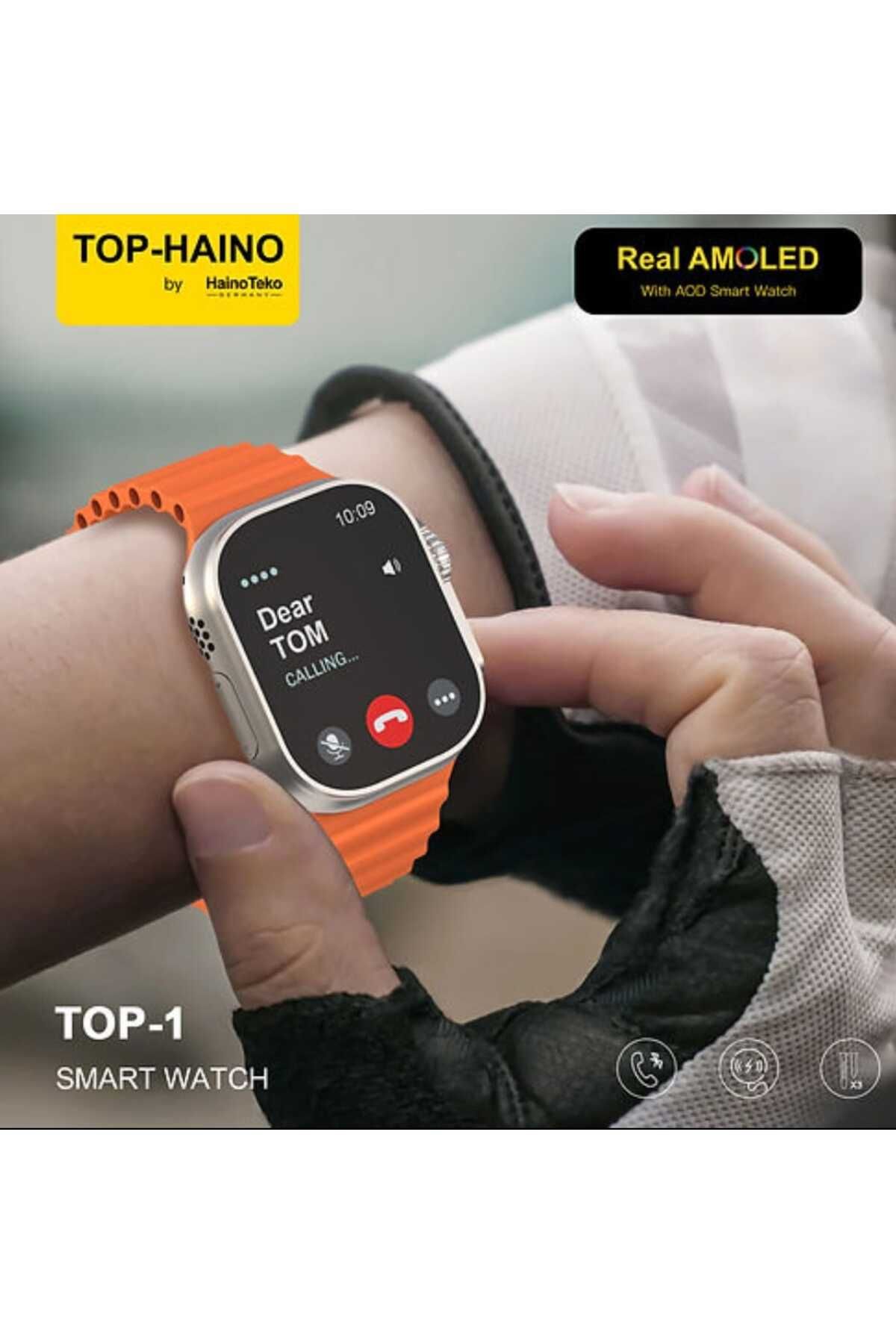 haino teko germany-TOP-1 Smart Watch Real AMOLED Display with Three Pairs of Straps, Wireless Charger, Pen and Notebook 3