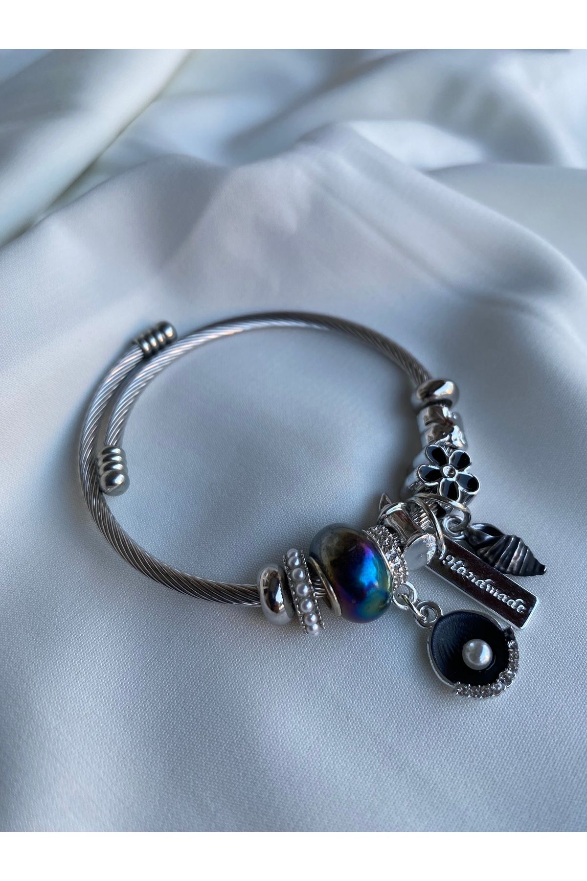 asem jewelry MODERN VE ŞIK CHARMLI ÇELİK BİLEKLİK