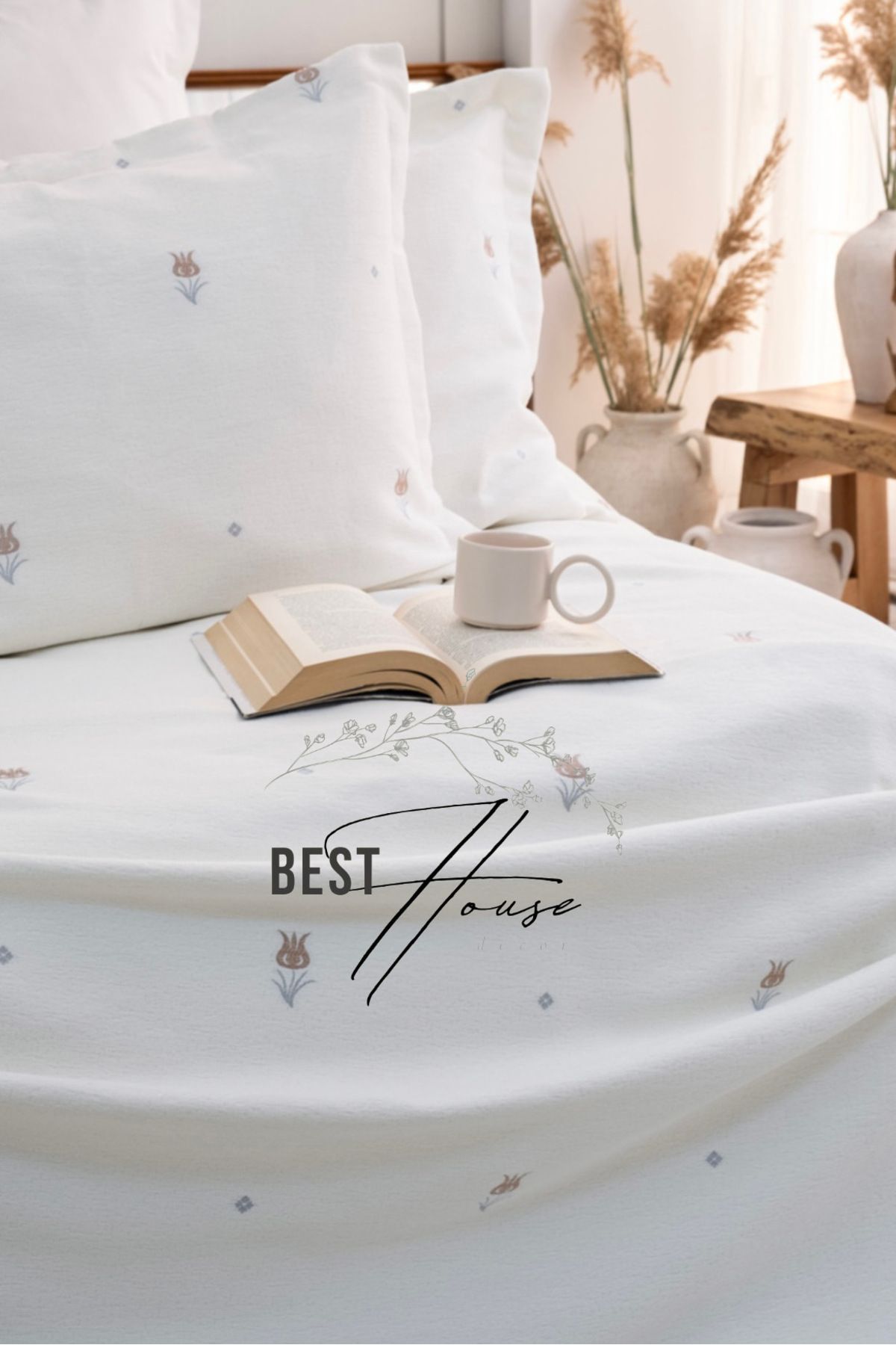 best house decor Nakışlı tulip king size 270x255 cm + 2 adet yastık kılıfı