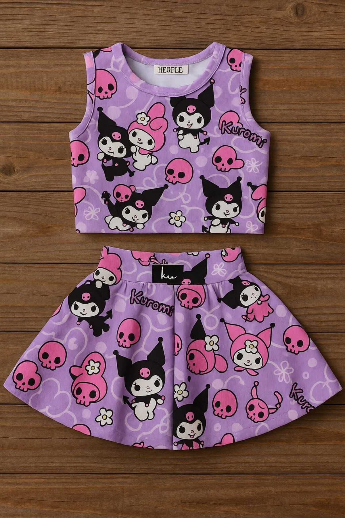 Lino Baby Kuromi Desenli 2'li Şortlu Etek Kız Çocuk Takım