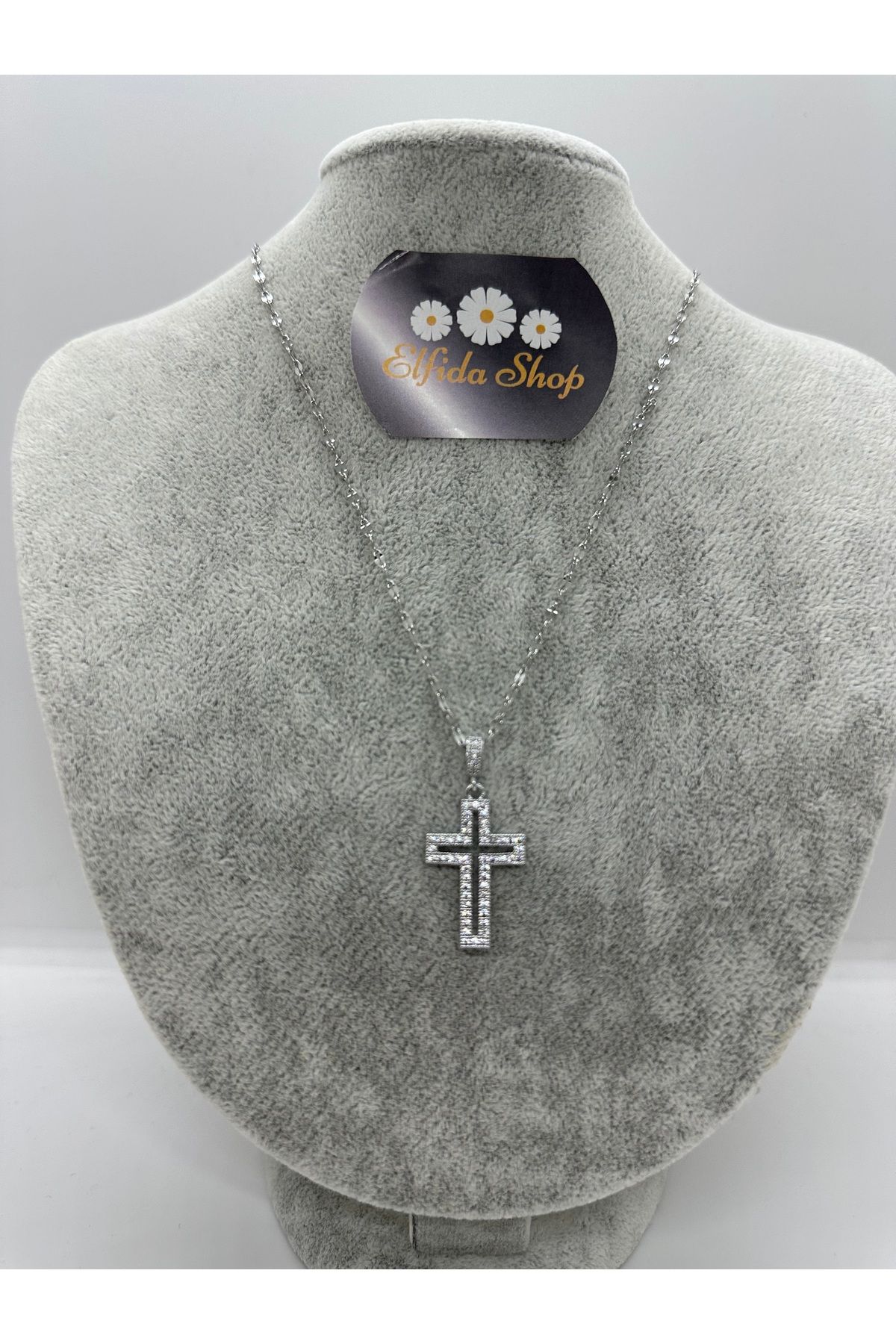 Elfida Shop Stainles Steel Zirkon Taşlı Çelik Haç