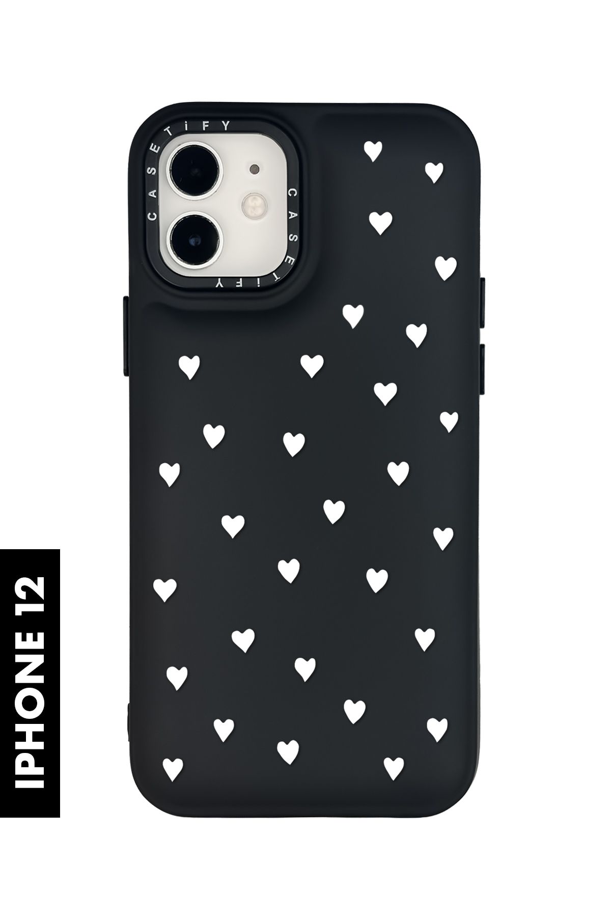 mooodcase iPhone 12 / 12 Pro Uyumlu Beyaz Kalpler Desenli Silikonlu Pillow Kılıf