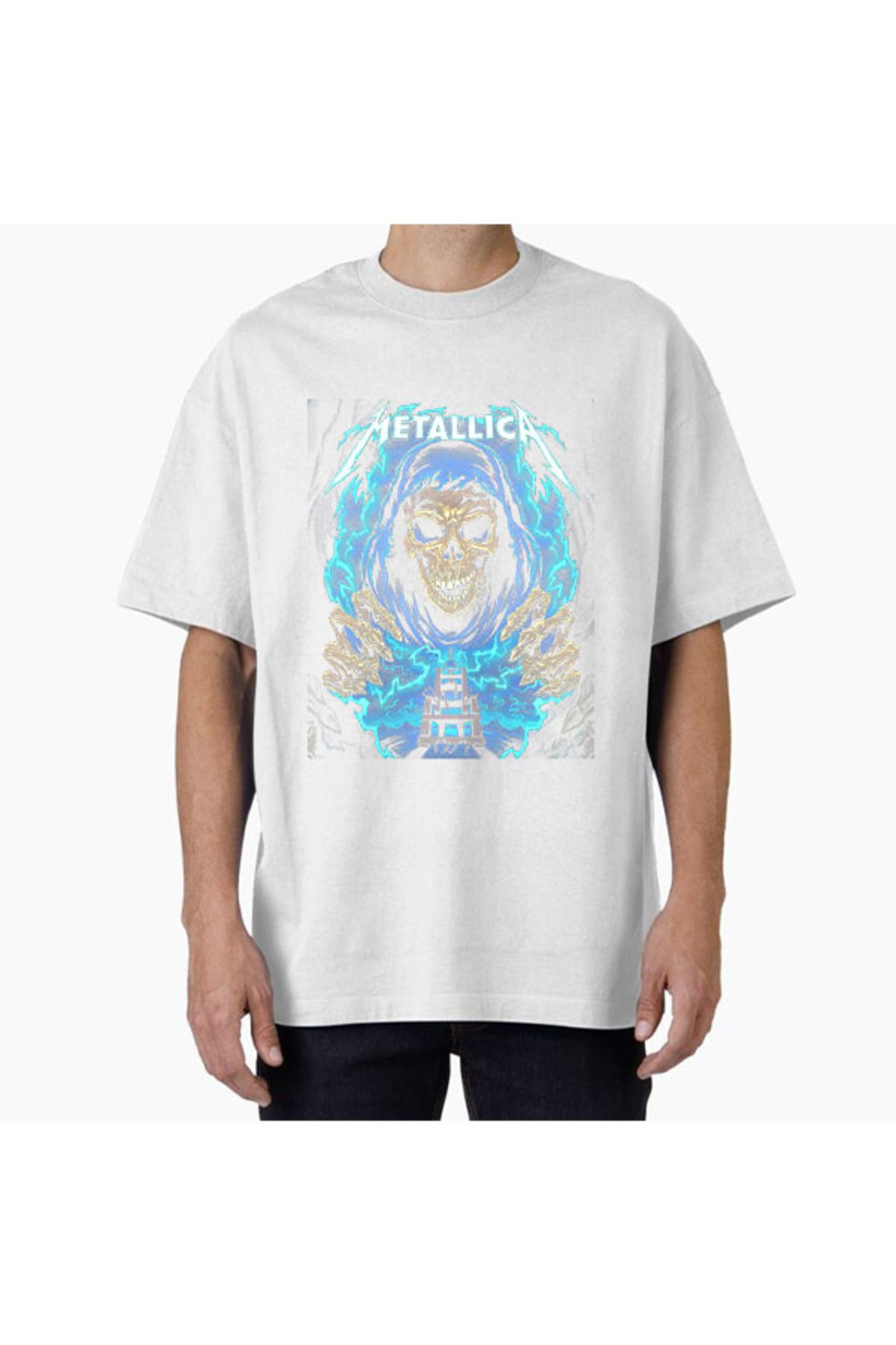 COMVİCHO Unisex Metallica10 Tasarım Baskılı Oversize T-Shirt