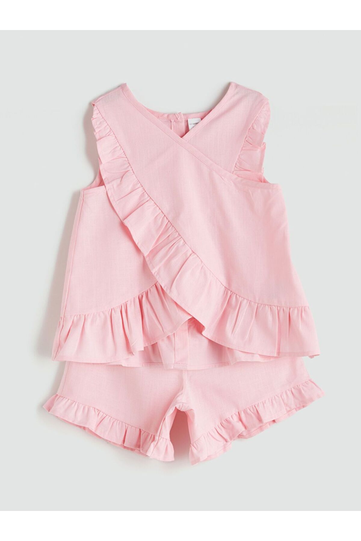 LC Waikiki LCW Kids Bisiklet Yaka Basic Kız Çocuk Bluz ve Şort 2'li
