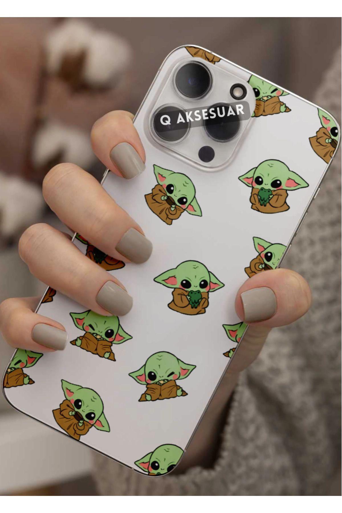 Q Aksesuar Xiaomi Redmi 10 Uyumlu Baby Yoda Tasarımlı Şeffaf Telefon Kılıfı Kapak Case