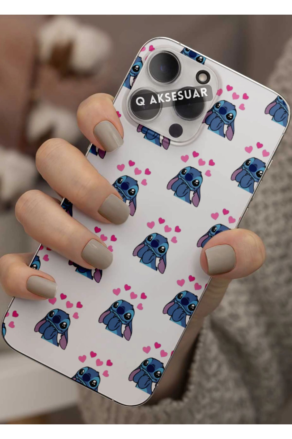 Q Aksesuar İphone 6S Plus Uyumlu Stitch Tasarımlı Şeffaf Telefon Kılıfı Kapak Case