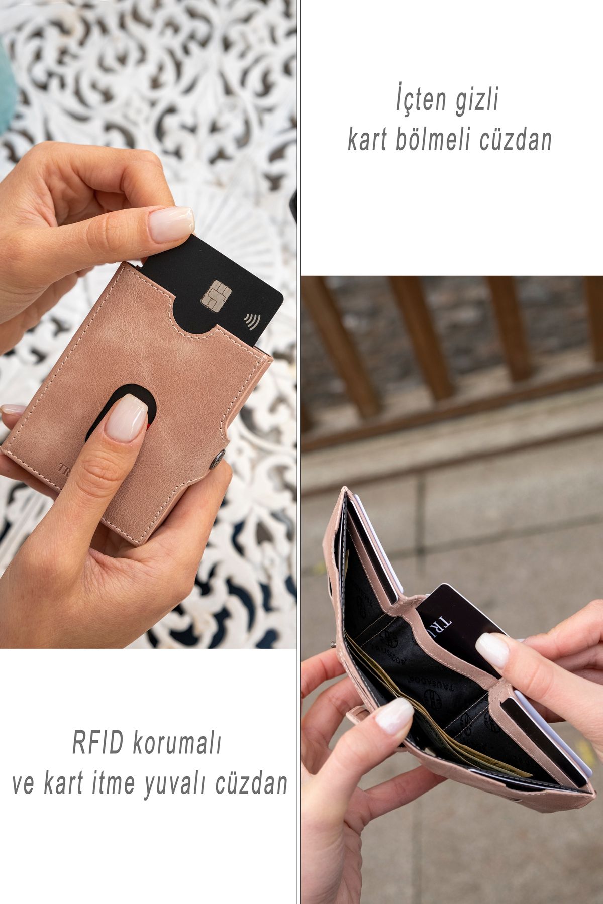 کیف پول زنانه نگهدارنده کارت صورتی والنسیا چرمی اصلی یونیسکس RFID محافظت شده Trusador