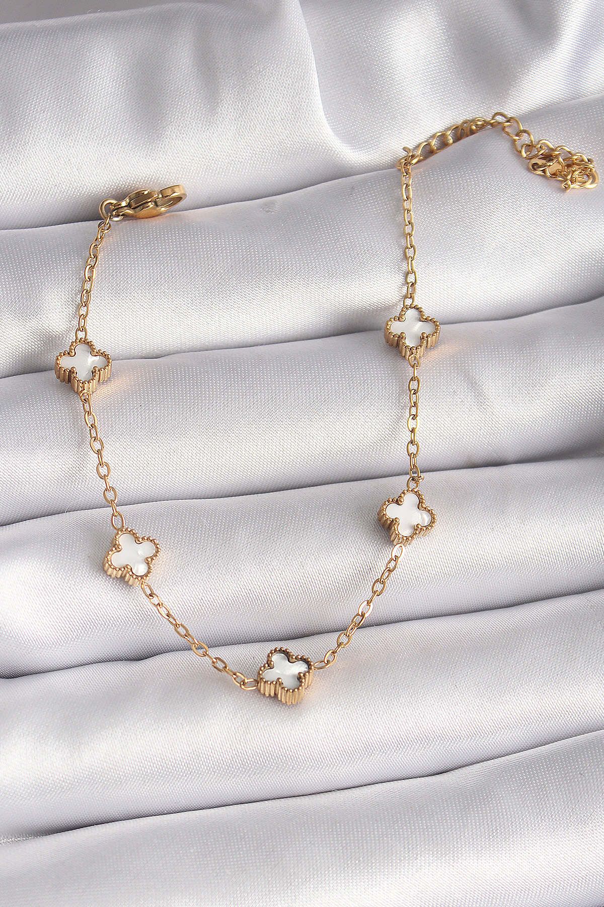 Avantaj Kapıda ® 316L Çelik Gold Renk Beyaz Baby Boy Yonca Model Kadın Bileklik
