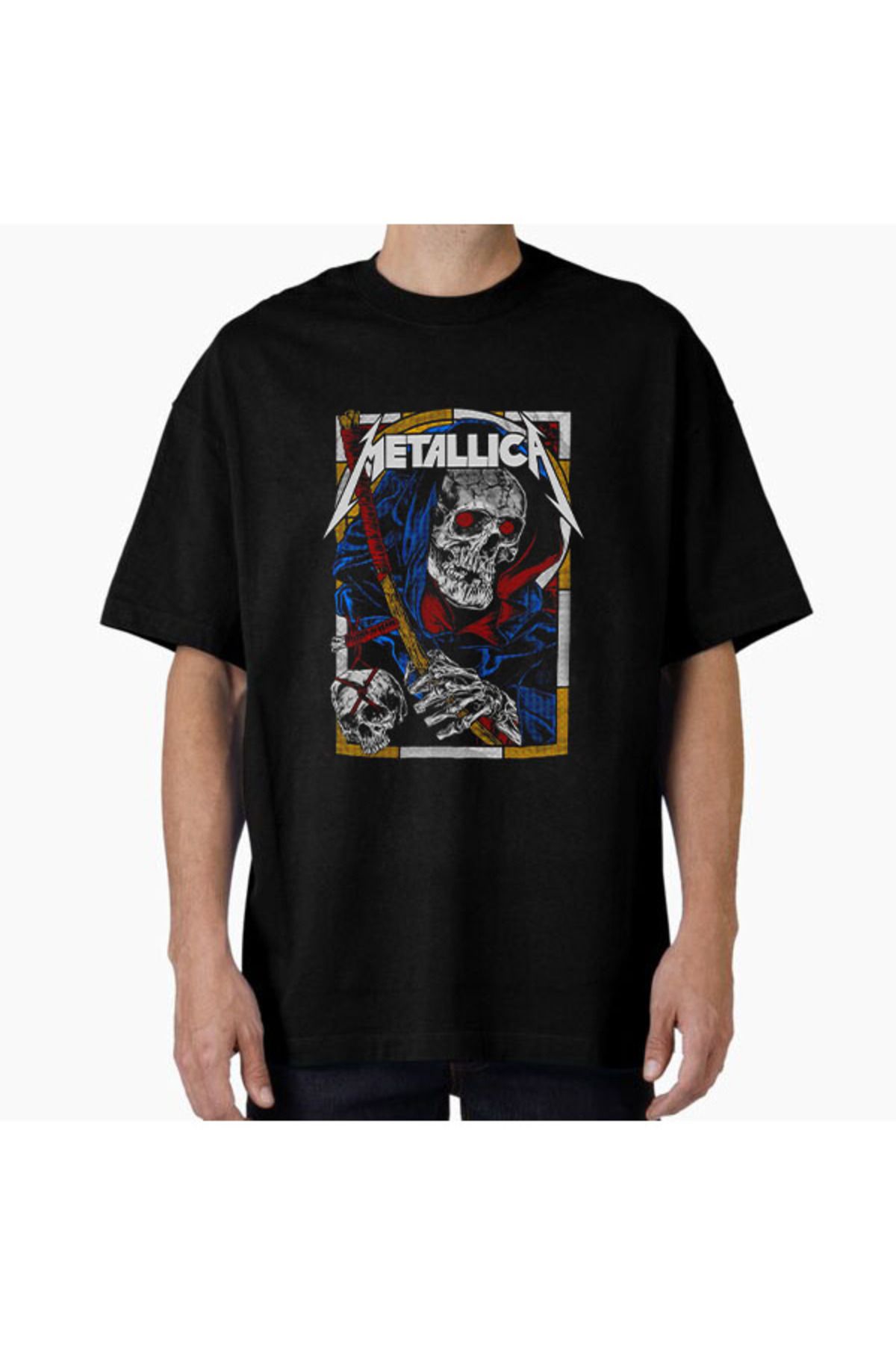 COMVİCHO Unisex metal95 Tasarım Baskılı Oversize T-Shirt
