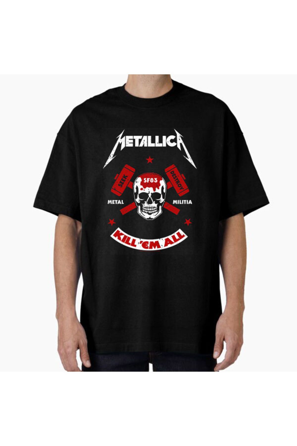 COMVİCHO Unisex metal1 Tasarım Baskılı Oversize T-Shirt